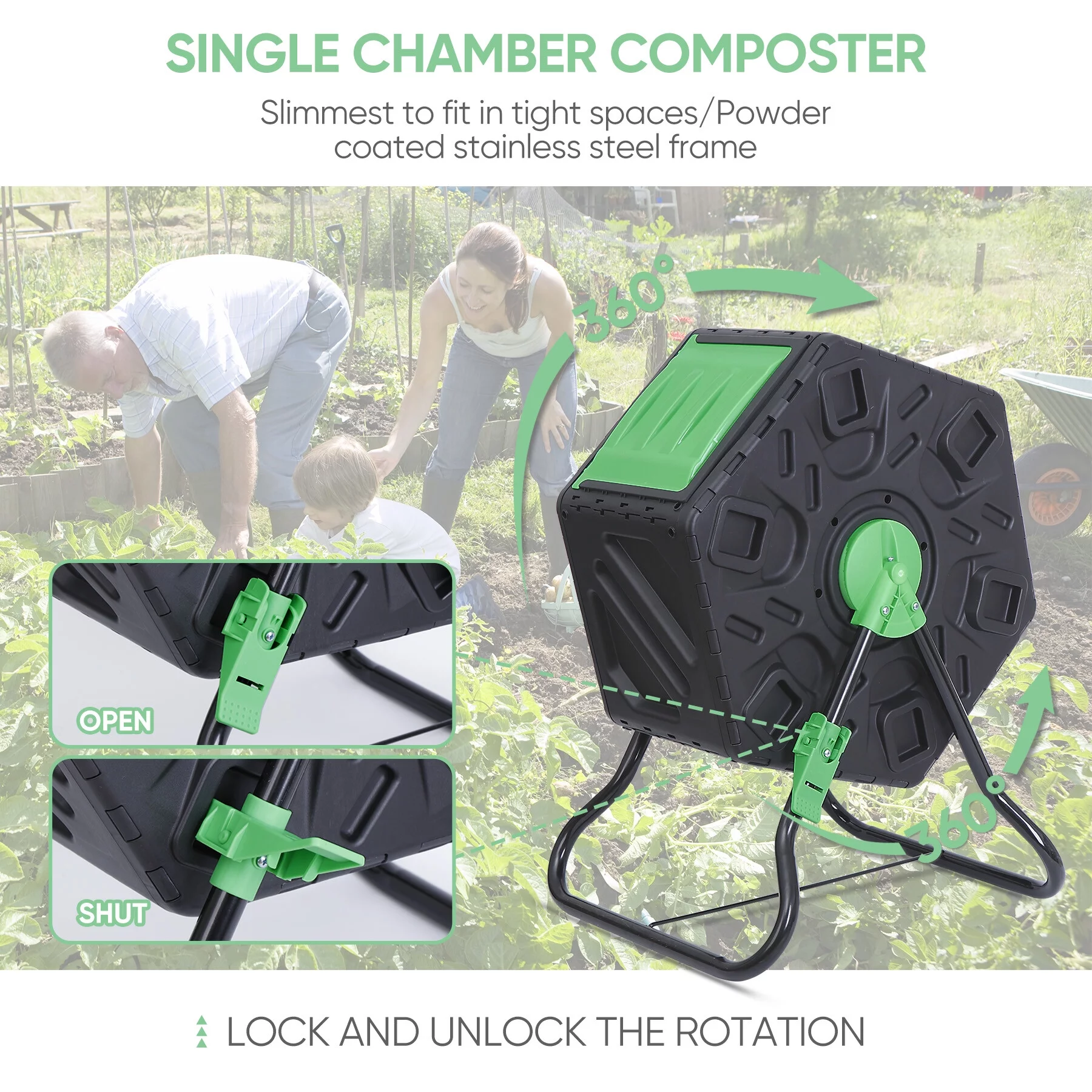 HomGarden 18.5Gal Single Chamber Composter Bin Outdoor Compact Tumbler BPA-Free PP