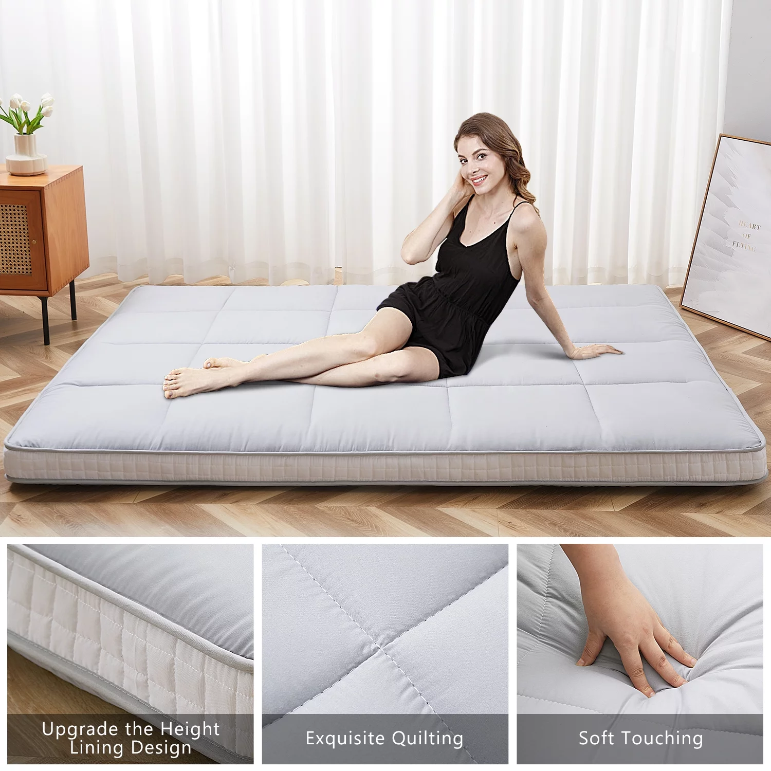 Docred Japanese Floor Mattress Futon Mattress, Memory Foam Futon Roll Up Guest Mattress Full Size Grey(80*54*4in)
