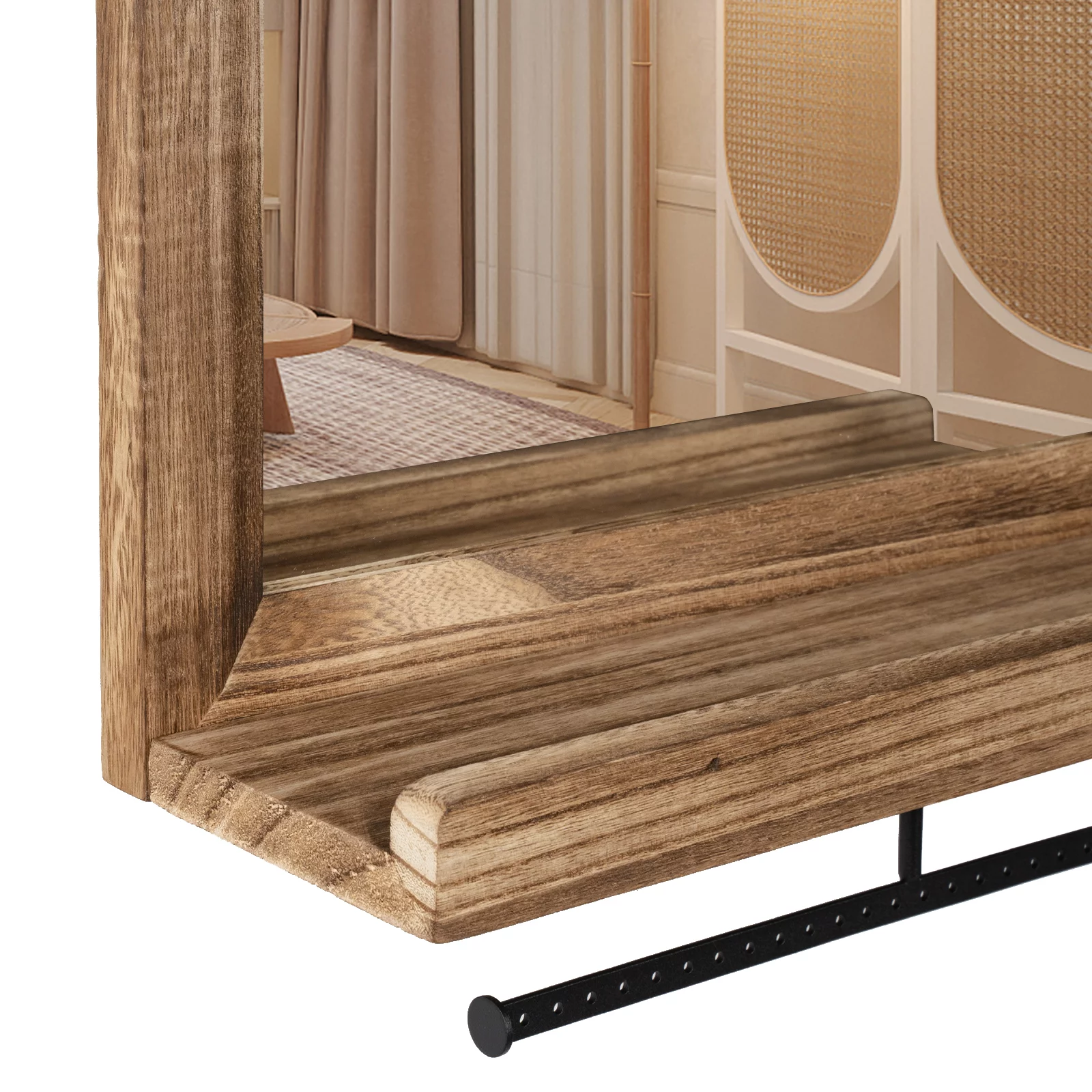 Sfugno Wall Mirror with Shelf and Metal hanging rod, 20 x 16 inch Wall Mirror Hanging for Bathroom, Vanity, Bedroom, Entryway, Living Room(Rustic Brown)