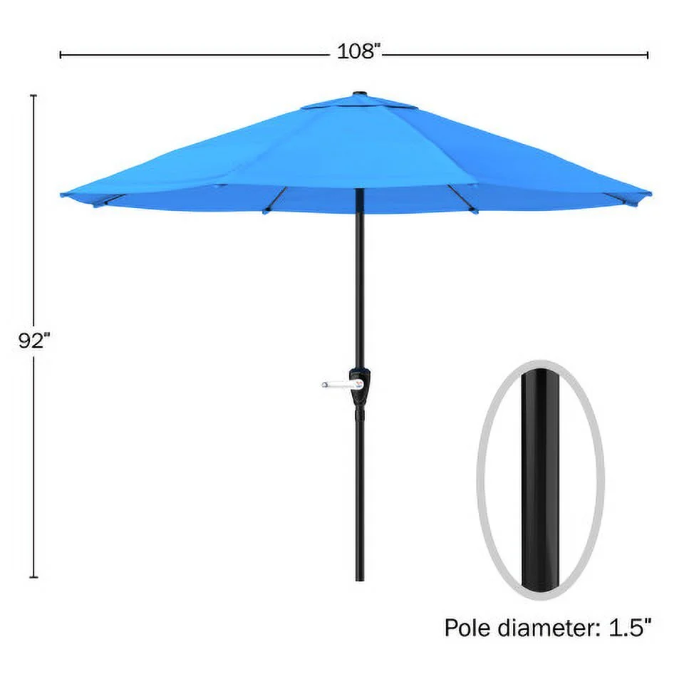 Pure Garden 9FT Outdoor Vented Patio Umbrella with Crank (Brilliant Blue)