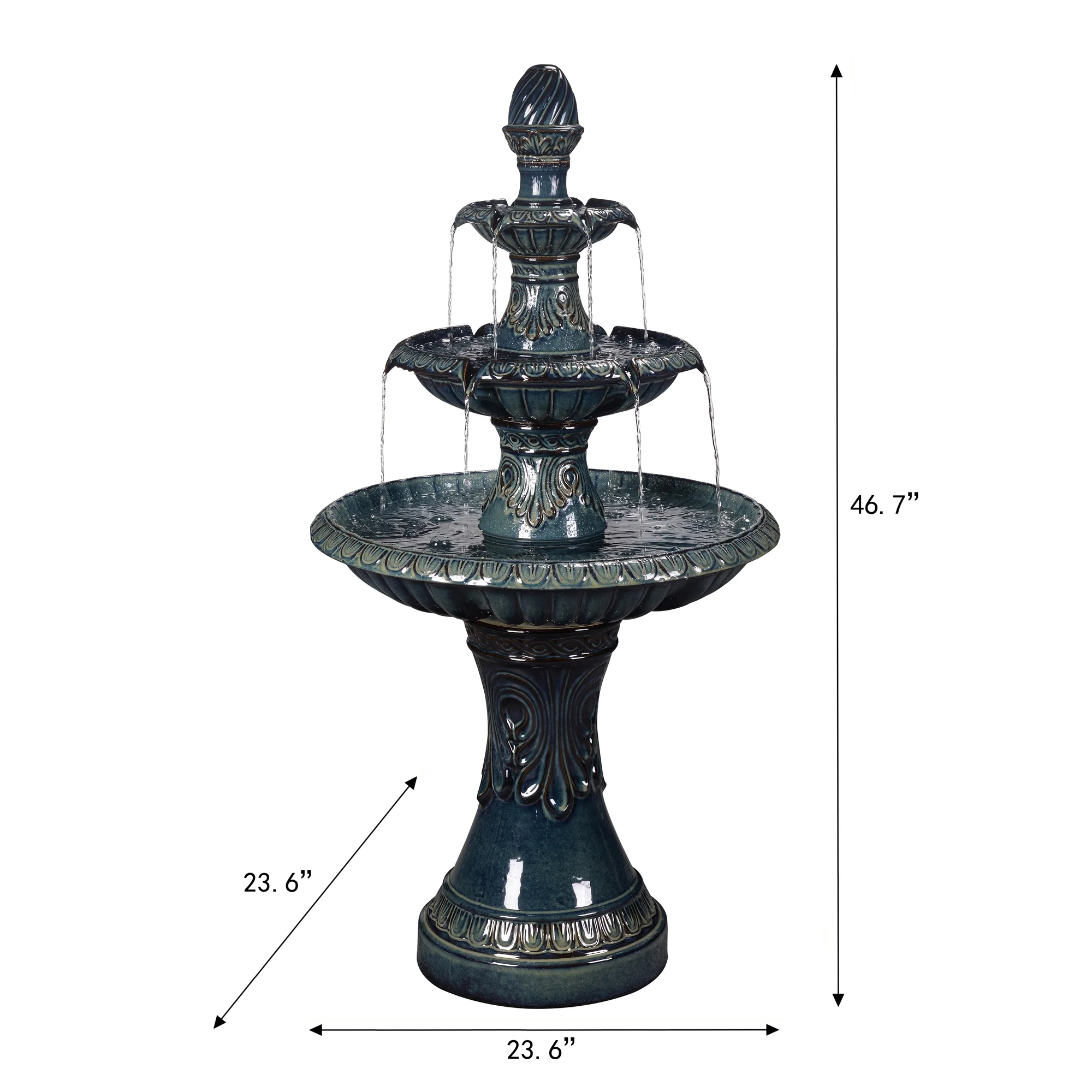 3 Tier Ceramic Fountain - Serene Blue Beauty, No Lights