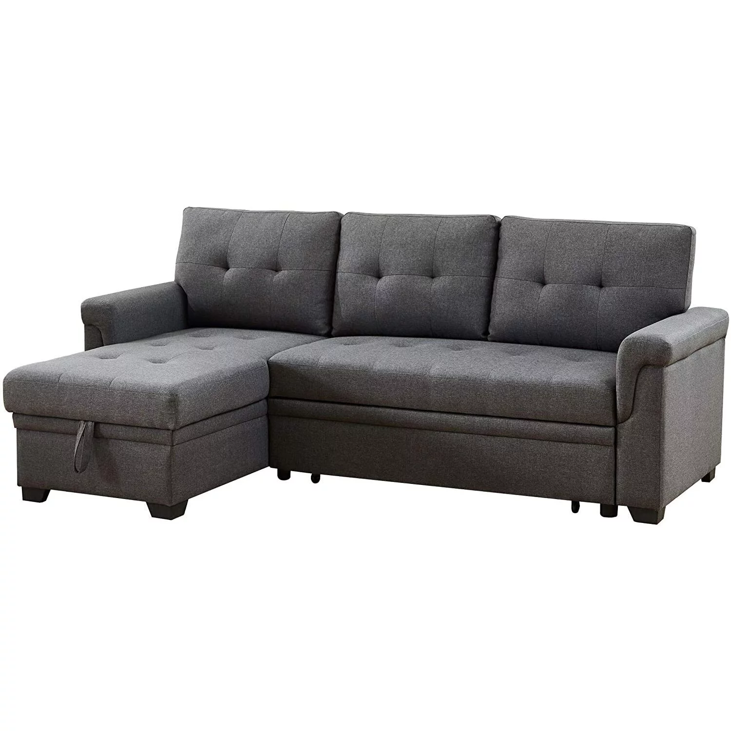 Lucca Dark Gray Linen Reversible Sleeper Sectional Sofa with Storage Chaise