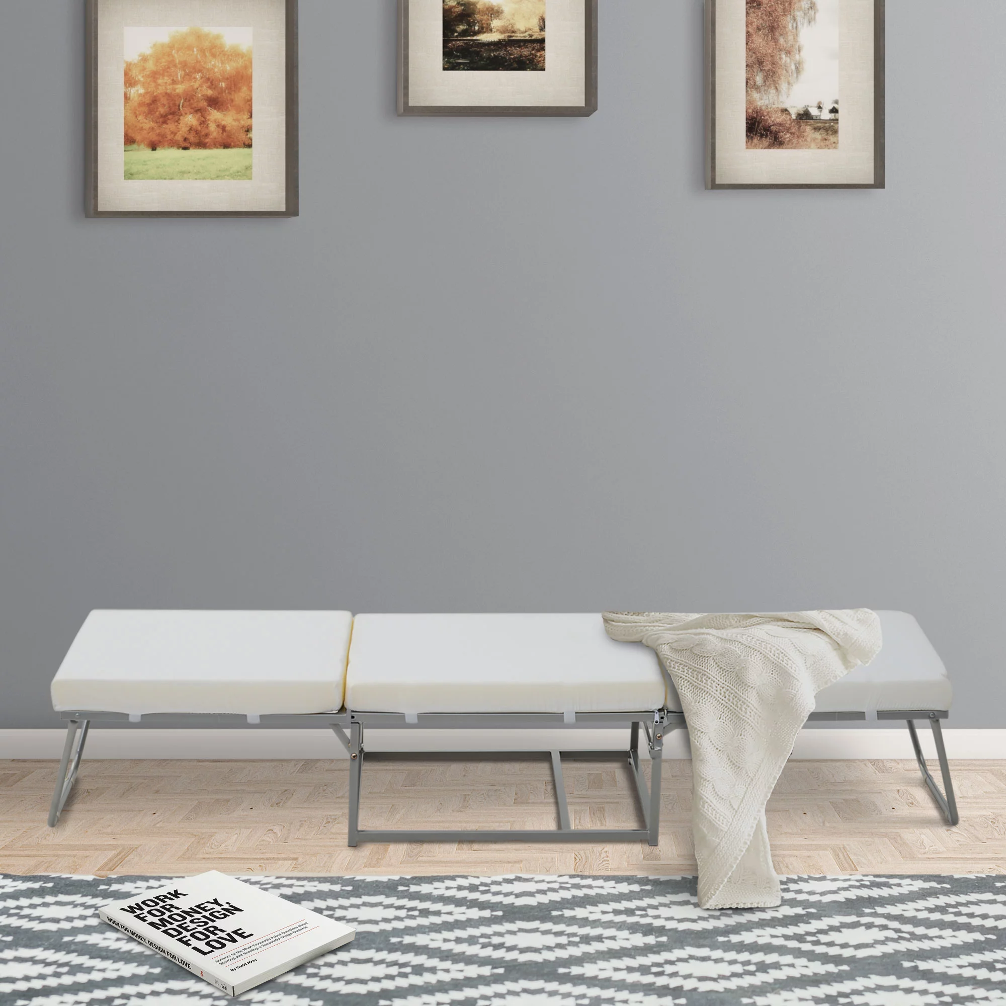 HOMCOM 2 In 1 Sofa Bed, Convertible Guest Sleeper Bed with Thick Padded Sponge and Storage Box for Small Room, Living Room, Grey