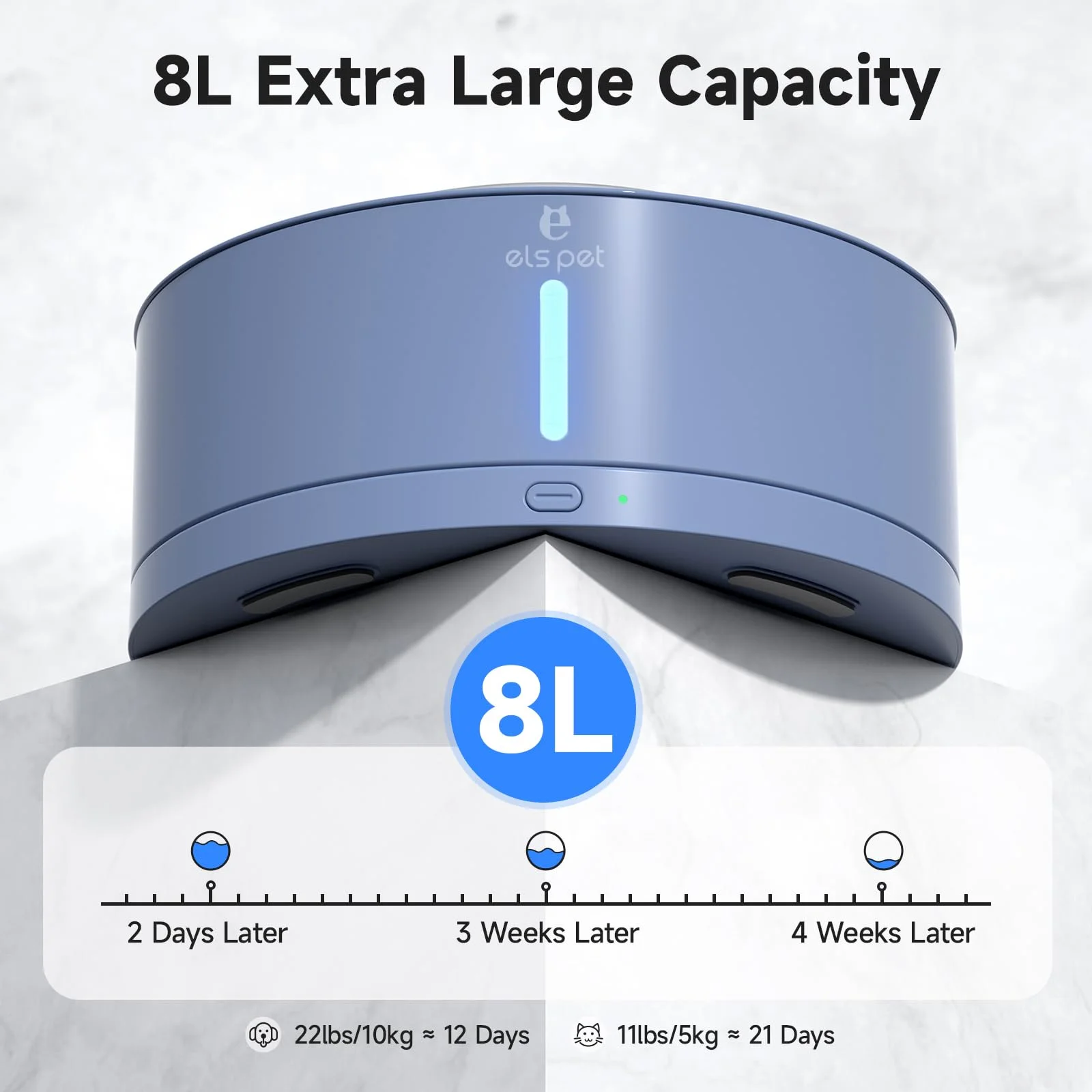 ELS PET 270oz/8L Dog Water Fountain Large Pet Automatic Cat Water Dispenser Dog Water Bowl