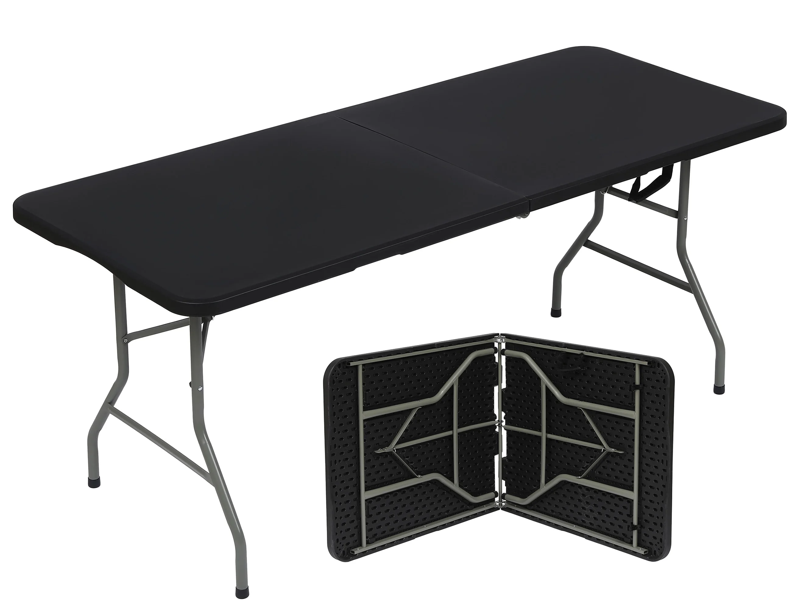 HONGGE 6ft Folding Table for Indoor Outdoor Camping Party , Black