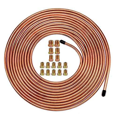 MuHize Upgraded Brake Line Tubing Kit - 25 Ft. of 3/16 Copper Coated Flexible Tube, Roll 25 ft 3/16