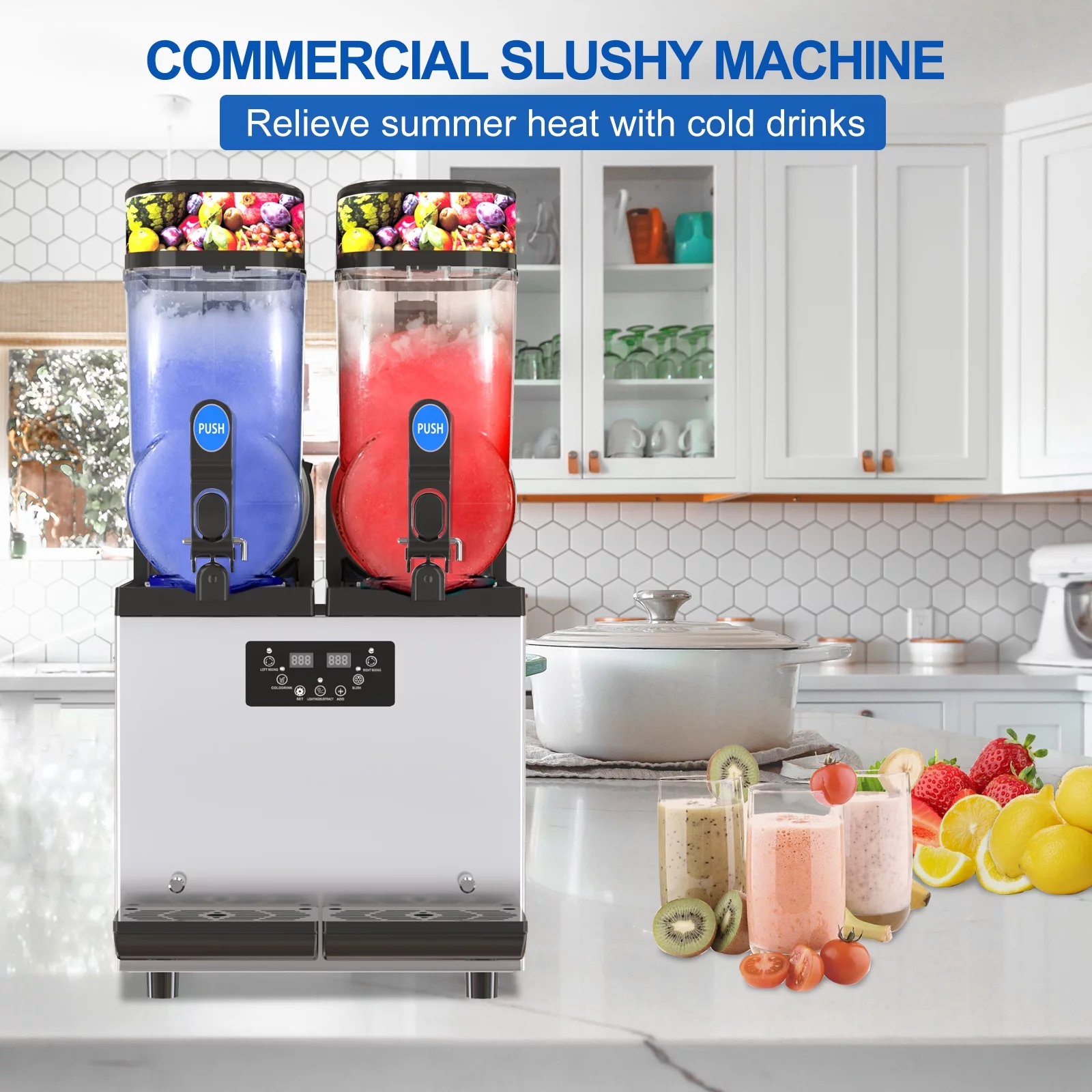 Commercial Slushie Machine - 1000W 30L Tanks Commercial 110V Slushy Maker Machine 304 Stainless Steel Margarita Machines Efficient Cooling The Ideal Slushie Machine for Bars Cafes Restaurants