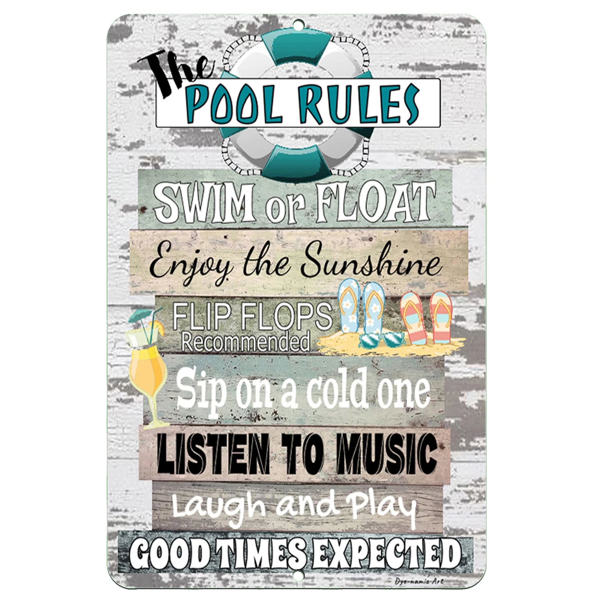 Dyenamic Art The Pool Rules Metal Sign Aluminum Backyard Green Decor - 12x18