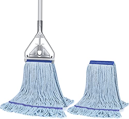 String Mop for Floor Cleaning - Heavy Duty Industrial Commercial Wet Mop with Extra Replacement Head , 59inch Handle, for Home,Garage,Office, Workshop, Warehouse Floor Cleaning