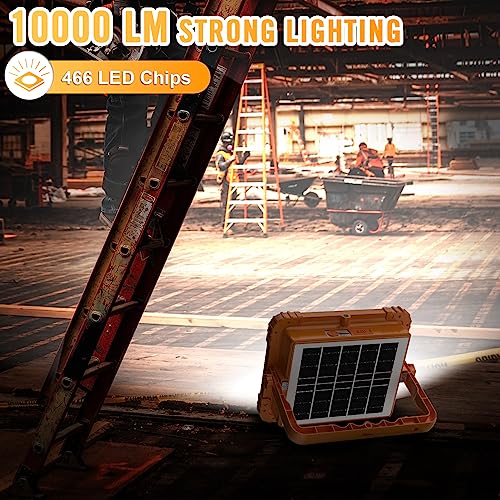 100W LED Solar Work Light, 466 LED 10000LM Magnetic Worklight with 5 Modes, 12000mAh Battary Rechargeable, IP66 Waterproof Portable Solar Outdoor Working Light for Emergency, Repair, Camping