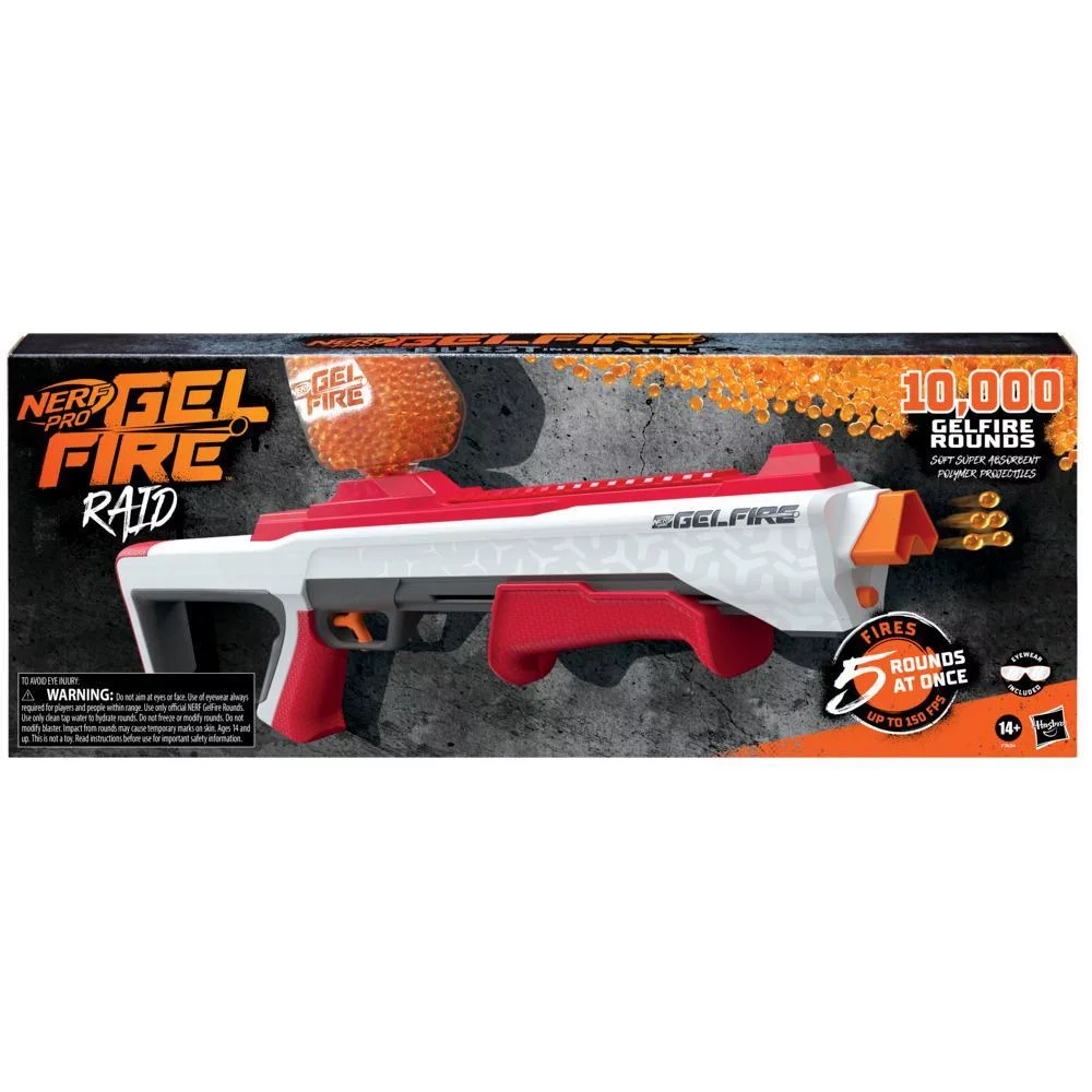 Nerf Pro Gelfire Raid Blaster, Fire 5 Rounds At Once, 10,000 Gelfire Rounds, 800 Round Hopper, Eyewear