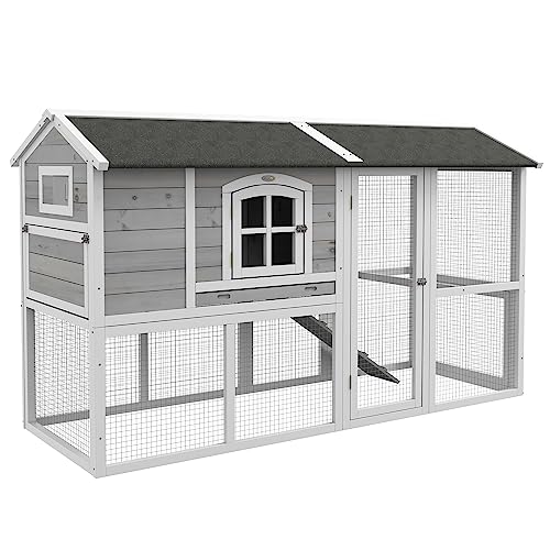 PawHut Chicken Coop, Wooden Chicken Hutch for 4 Chickens with Nesting Box, Removable Tray, Run, Hen House for Outdoor, Backyard, Farm, 77.5