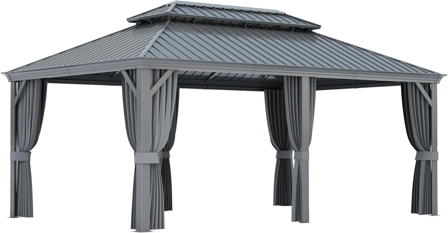 Kozyard Alexander Hardtop Aluminum Permanent Gazebo with a Mosquito Net and Privacy Sidewalls (Alexander 12'x18' (Gray))