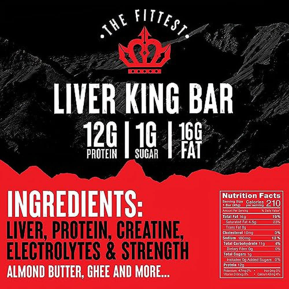 Liver King Nutritional Food Bar - Keto, Essential Fats, Creatine, Electrolytes, Protein, Gluten Free - Energy - 1.59oz - Pack of 12