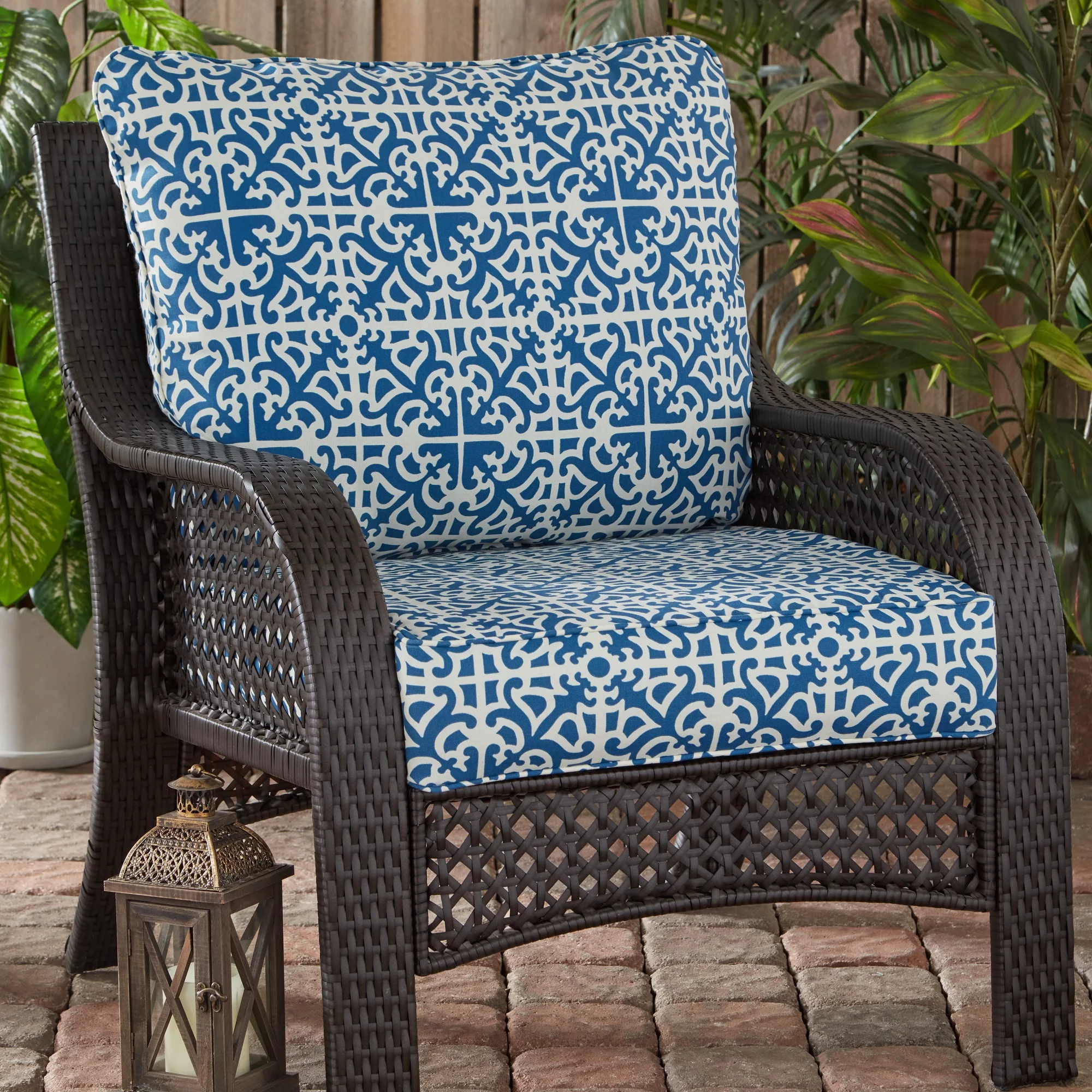Greendale Home Fashions 2-Piece Indigo Lattice Outdoor Deep Seat Cushion Set