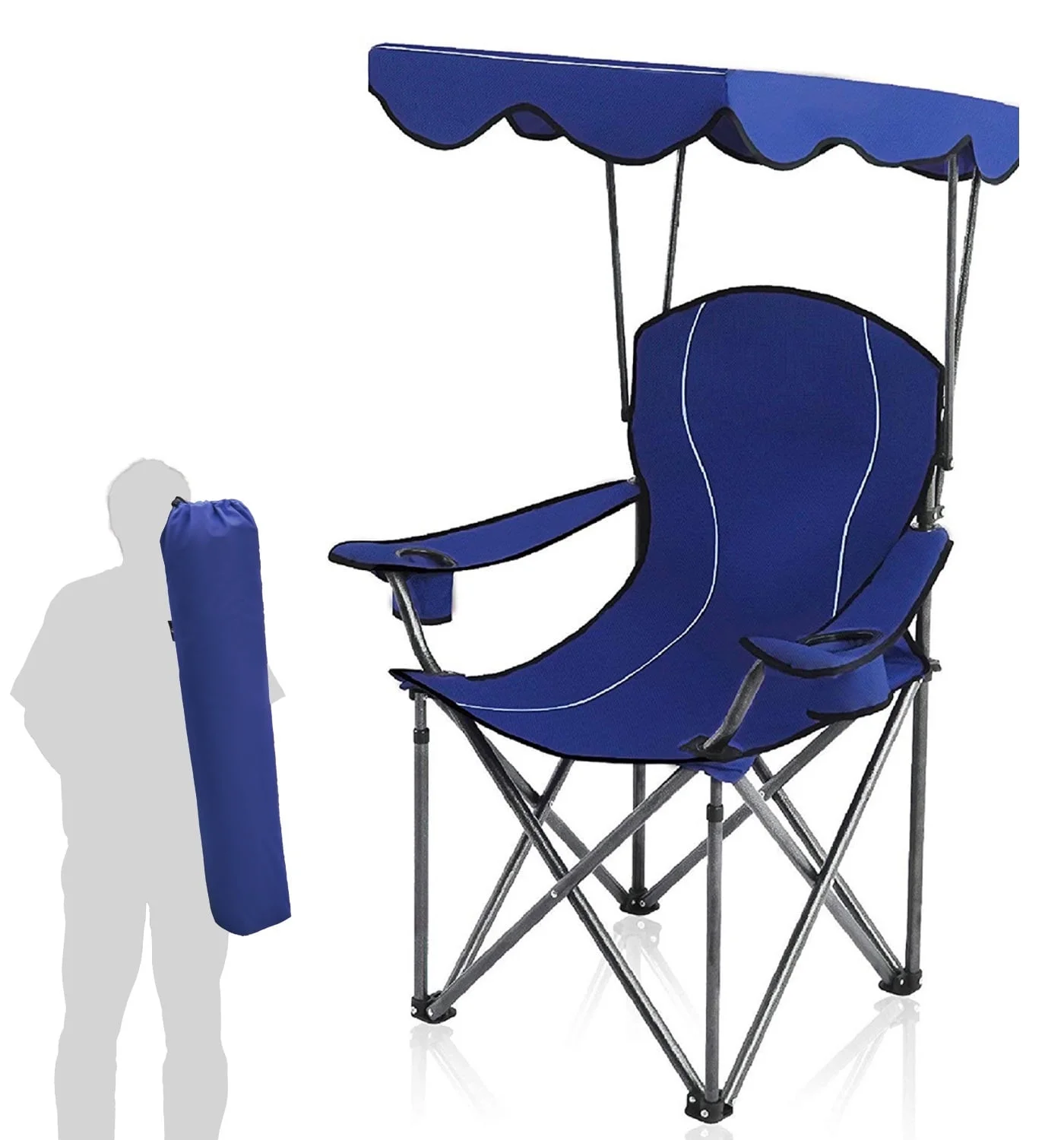Alpha Camper Folding Canopy Chair Beach Camping Chair with Cup Holder and Storage Bag Suitable for Outdoor Camping Fish, Blue