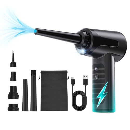 Electric Compressed Air Duster Rechargable Air Blower for Car 100000RPM Air Can Duster for Computer PC Mini Blower Cordless with Led Light Handheld Blower Keyboard Cleaner, Black