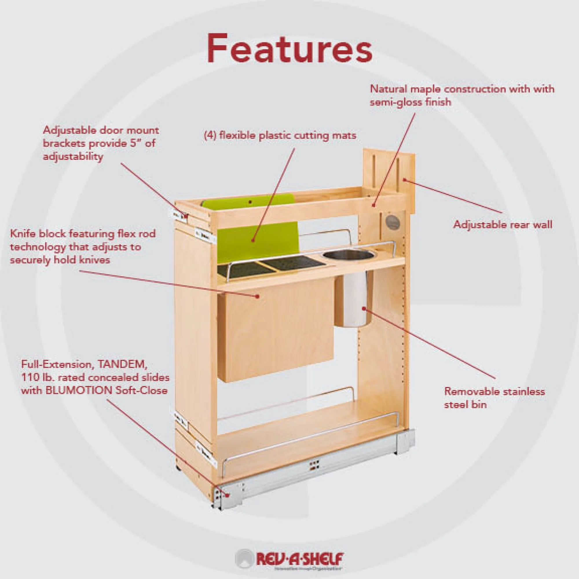 Rev-A-Shelf 8 Inch Pullout Cabinet Organizer with Universal Knife Block
