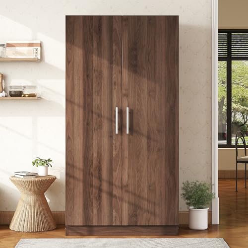 Merax Wooden Armoire with Big Drawer, Hanging Rail and 5 Shelves Accent 2 Doors Wardrobe Closet Organizer，Tall Clothes Storage Cabinet for Bedroom & Living Room, Easy Assembly, White