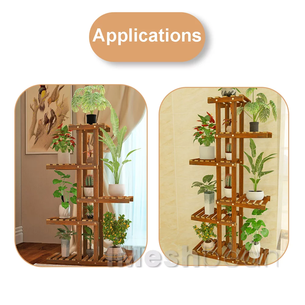 iMeshbean Outdoor Wooden Plant Flower Display Stand w/7 Wood Shelf Storage Rack Garden