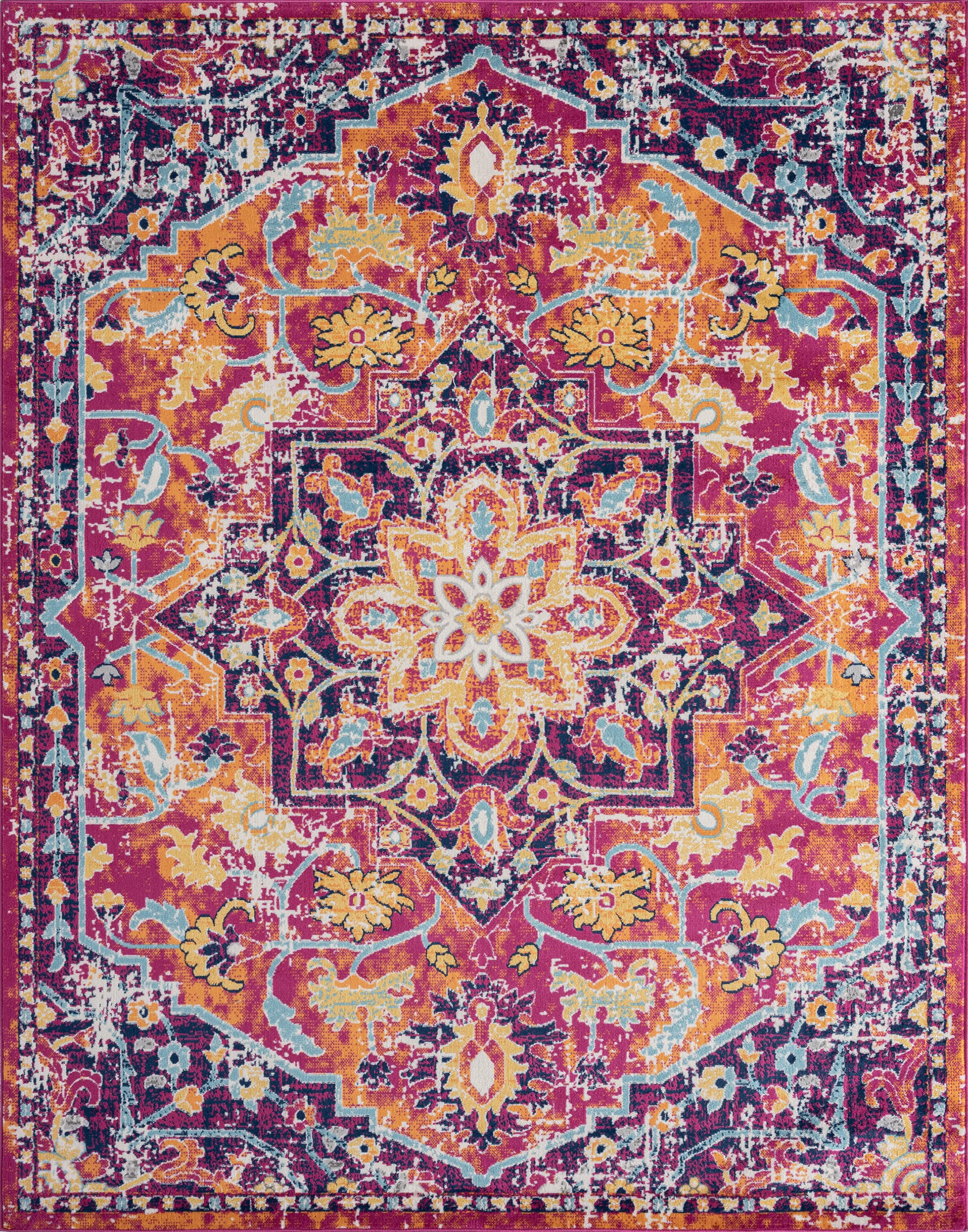 Transitional 8x10 Area Rug (7'11'' x 10'3'') Medallion Pink, Orange Living Room Easy to Clean