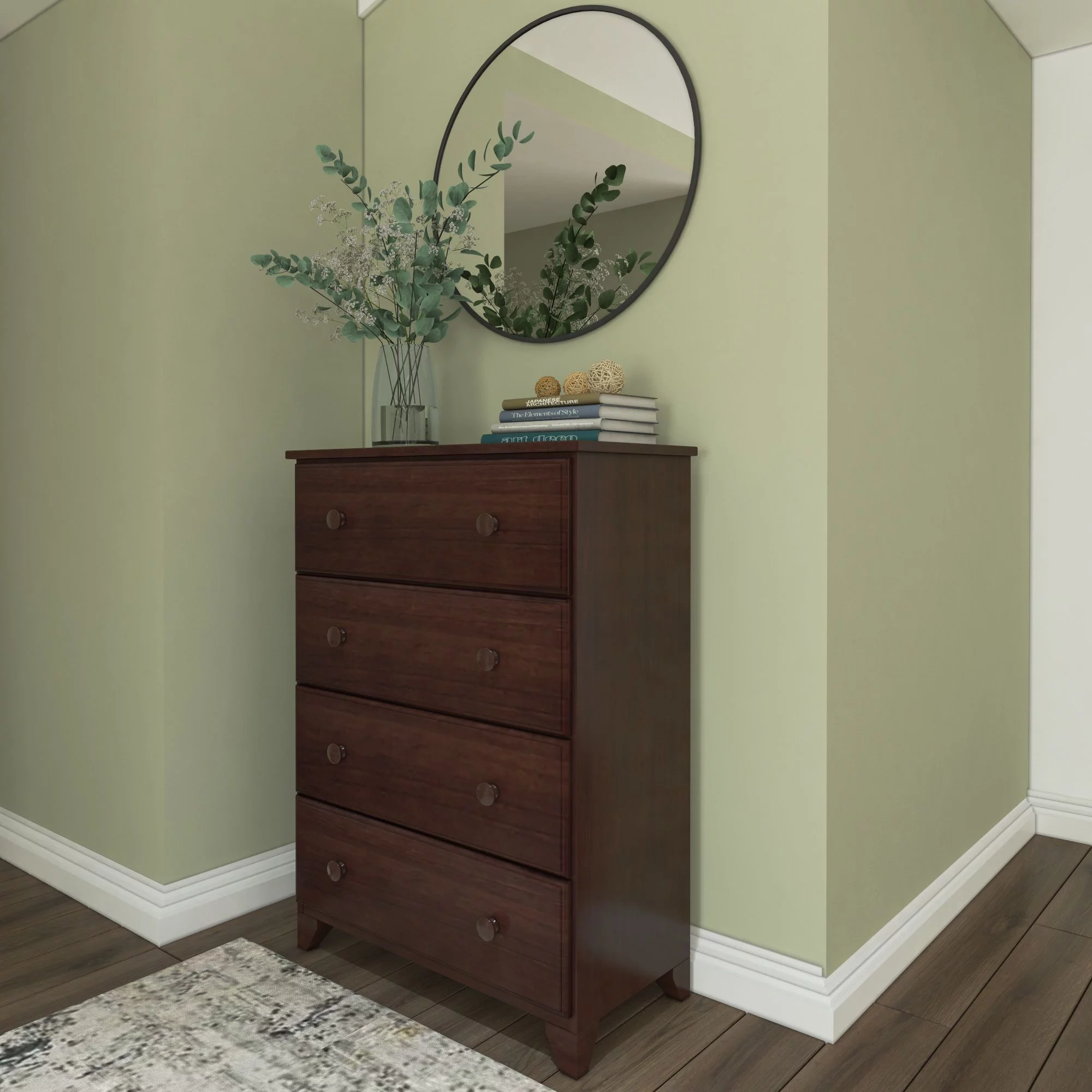 Plank+Beam 4 Drawer Dresser, Classic Chest of Storage Drawers, Solid Wood Dressers for Adults Bedroom, Espresso