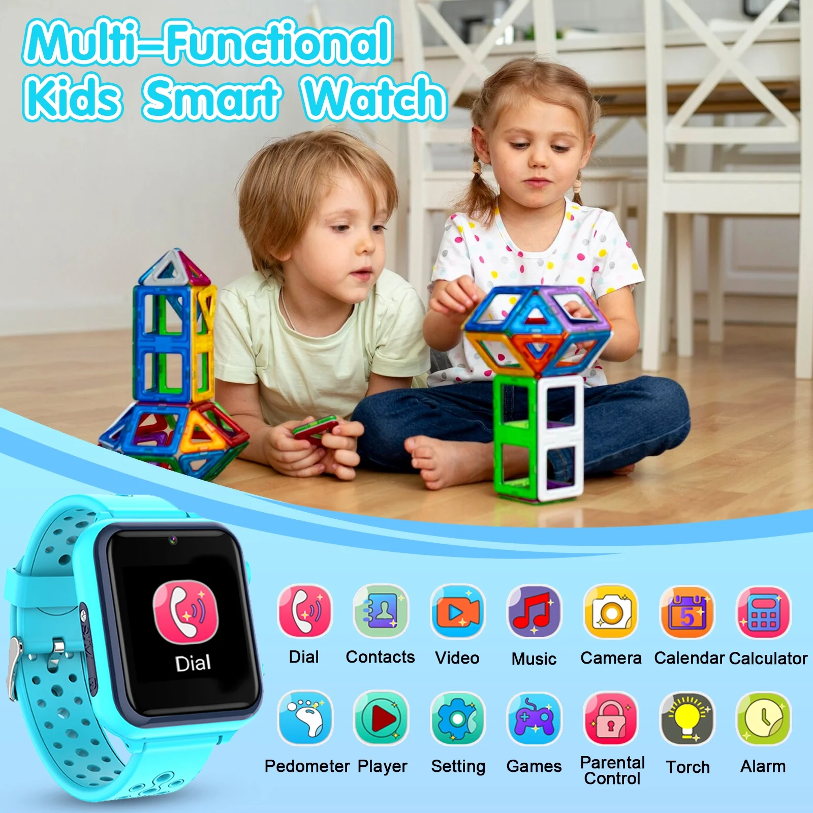 SZBXD Kids Smart Watch with SOS,Boys Girls Smartphone Watch with 2 Way Call 11 Puzzle Games Camera Music MP3 Player HD Selfie Alarm Timer,Best Gifts for Children Kids Boys Girls-Blue