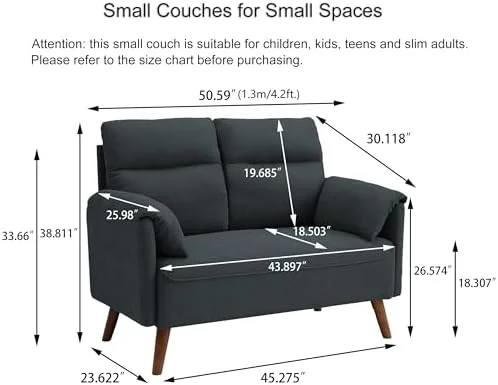 xrboomlife 50.6" Small Loveseat Sofa  Mid Century Modern Love Seat Couch with Back Cushions and Wood Legs  2 Seater Small Couches for Living Room  Bedroom  Small Spaces