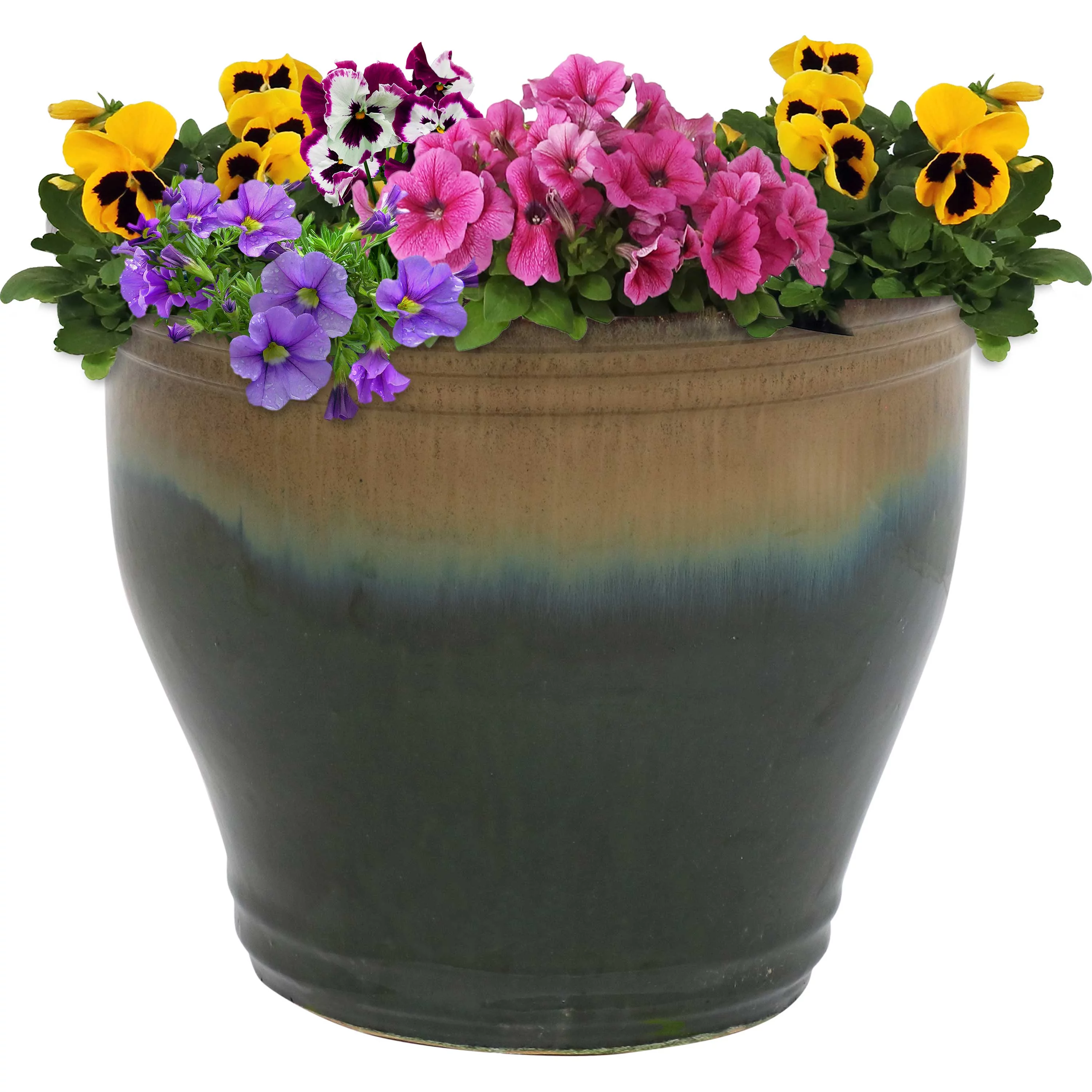 Sunnydaze Studio High-Fired Glazed Ceramic Planter - Forest Lake Green - 15