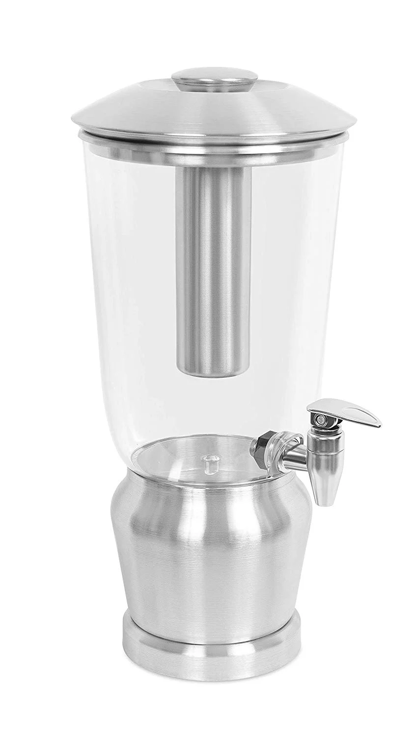 BirdRock Home 1.5 Gallon Stainless Steel Beverage Dispenser with Ice Container, Stand & Spigot | Round | BPA Free Clear Acrylic