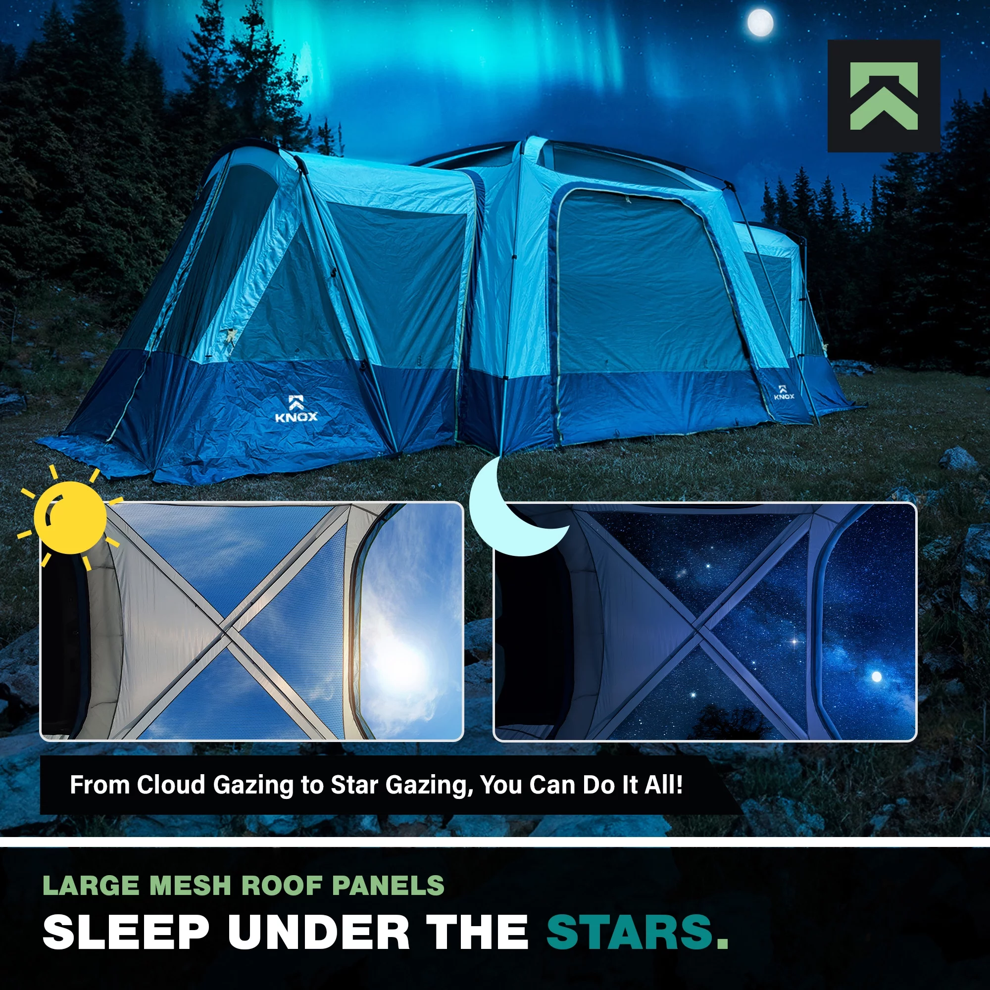 KNOX 10-Person Luxury SUV Tents for Camping, Glamping Tent, Car Tent for Family Camping, Hunting Party, Tailgate Tent Travel Outdoor, Car Camping Tent for Pets, 10'x10' Includes 2 Screen Rooms Rainfly