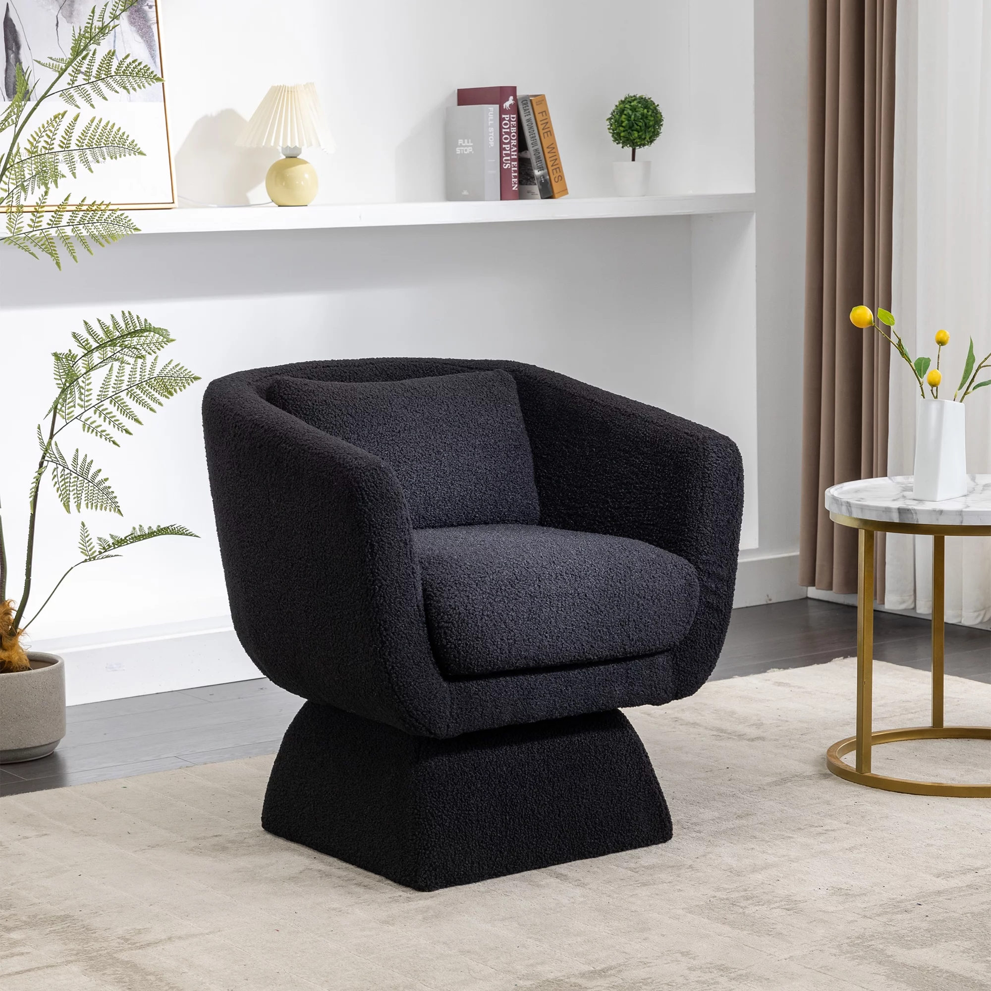 360 Degree Swivel Boucle Chair, Comfy Accent Sofa Chair with A Small Pillow, Modern 28