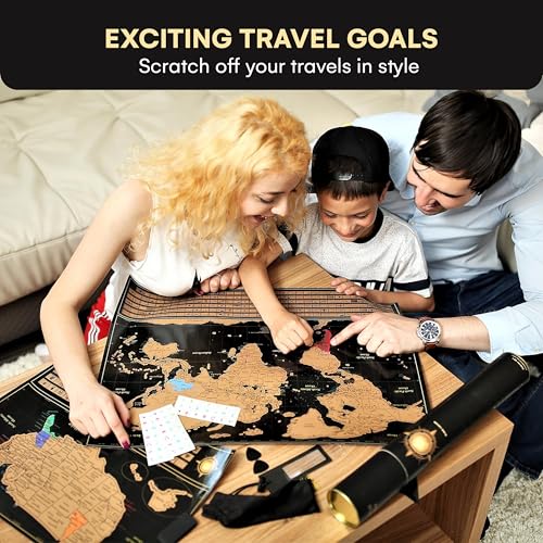 InnovativeMap Scratch Off World Map Poster and Detailed United States Map, Includes Complete Accessories Set and All Country Flags, World Maps for Wall, Fun Gifts for Travelers