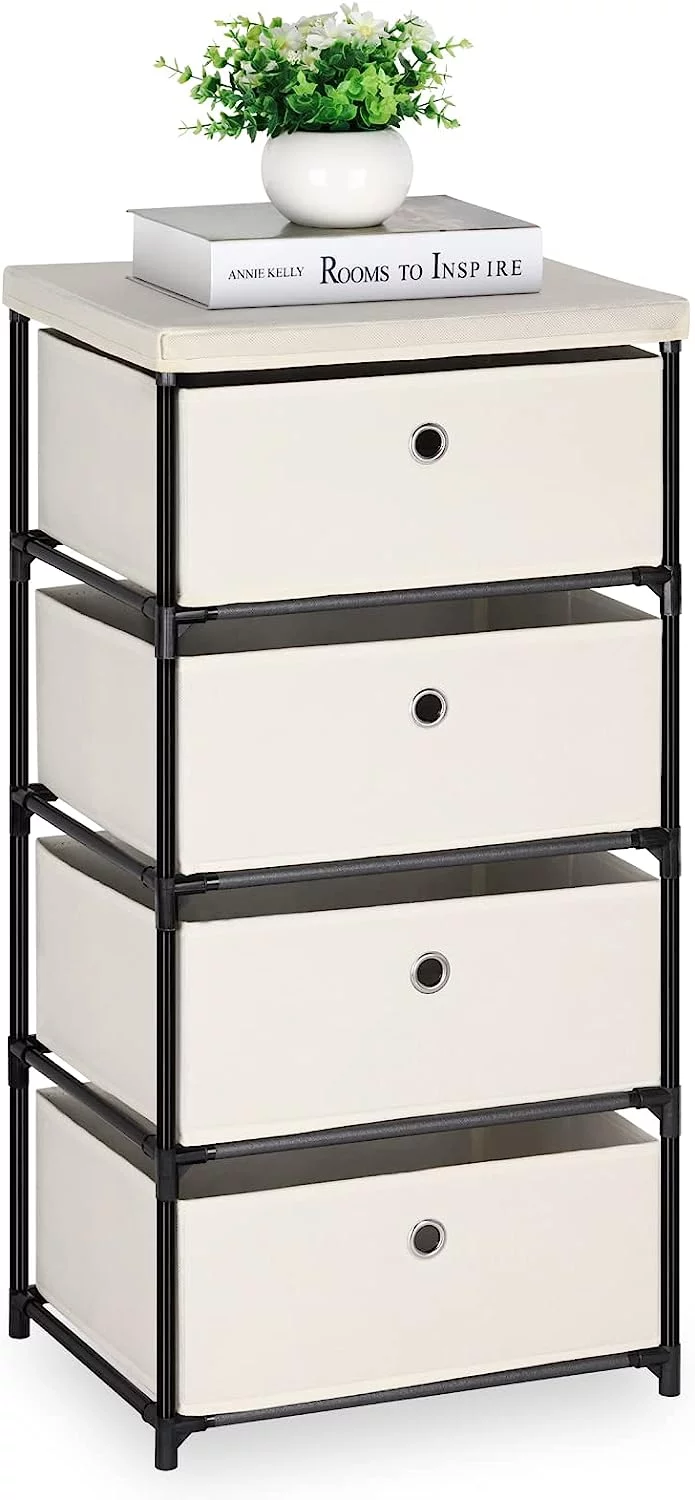 Fabric Storage Dresser 4 Drawers Storage Organizer, White