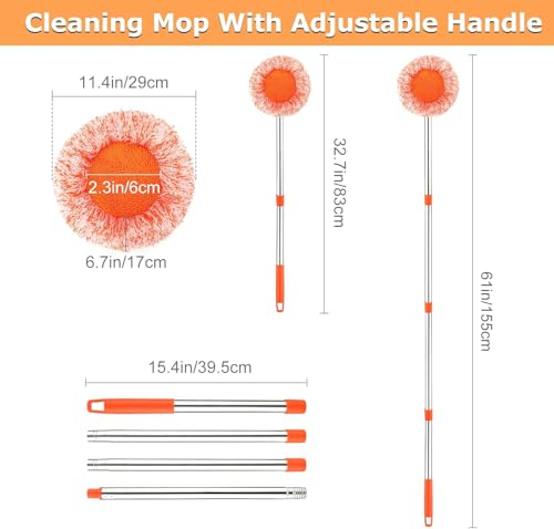 61 in Adjustable Cleaning Mop, Dolodomy 180° Rotatable Mops for Floor Cleaning with 4 Reusable Heads, 2 Fabrics Wall Mop for Floor Door Window Ceiling and Bathroom