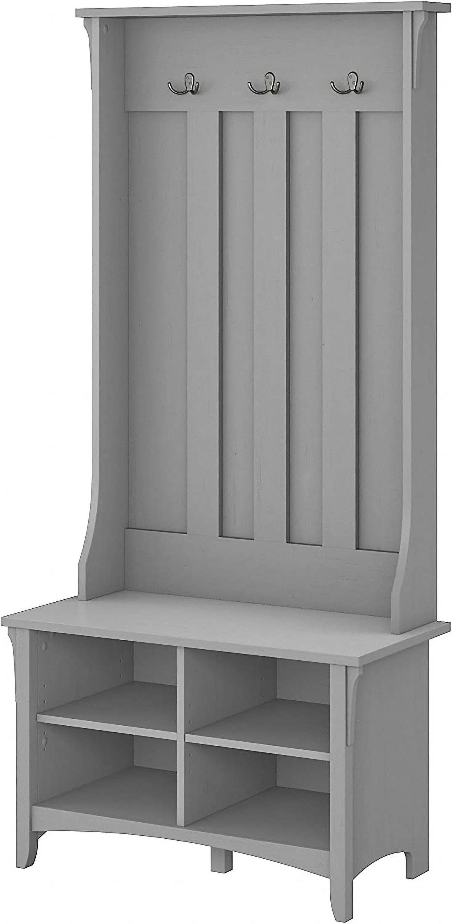 WANHUI Salinas Hall Tree with Shoe Bench in Cape Cod Gray, Entryway Storage Set, Mudroom Organizer with Coat Rack and Footwear Shelves Small