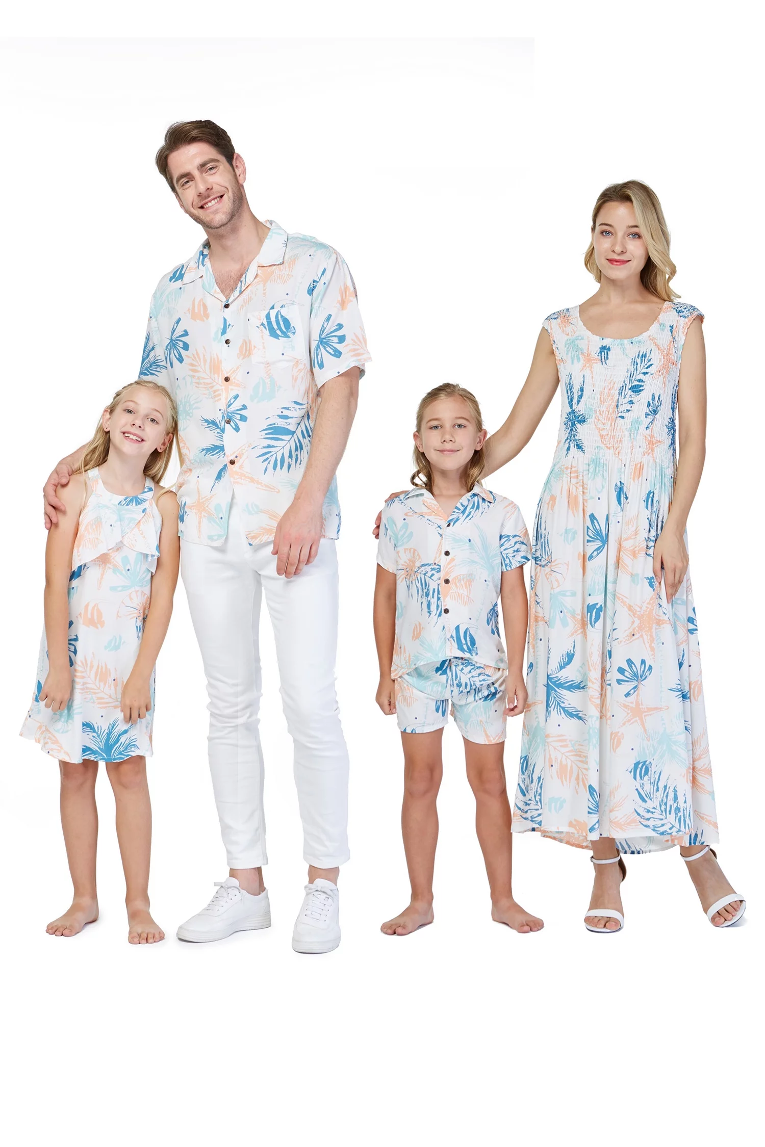 Matchable Family Hawaiian Luau Men Women Girl Boy Clothes in Sandy Beach