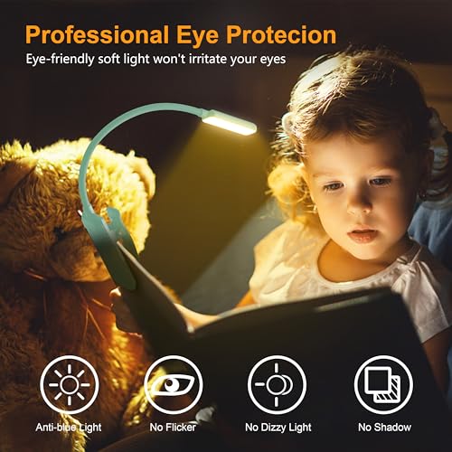 Gritin 9 LED Rechargeable Book Light for Reading in Bed - Eye Caring 3 Color Temperatures,Stepless Dimming Brightness,80 Hrs Runtime Small Lightweight Clip On Book Reading Light for Studying