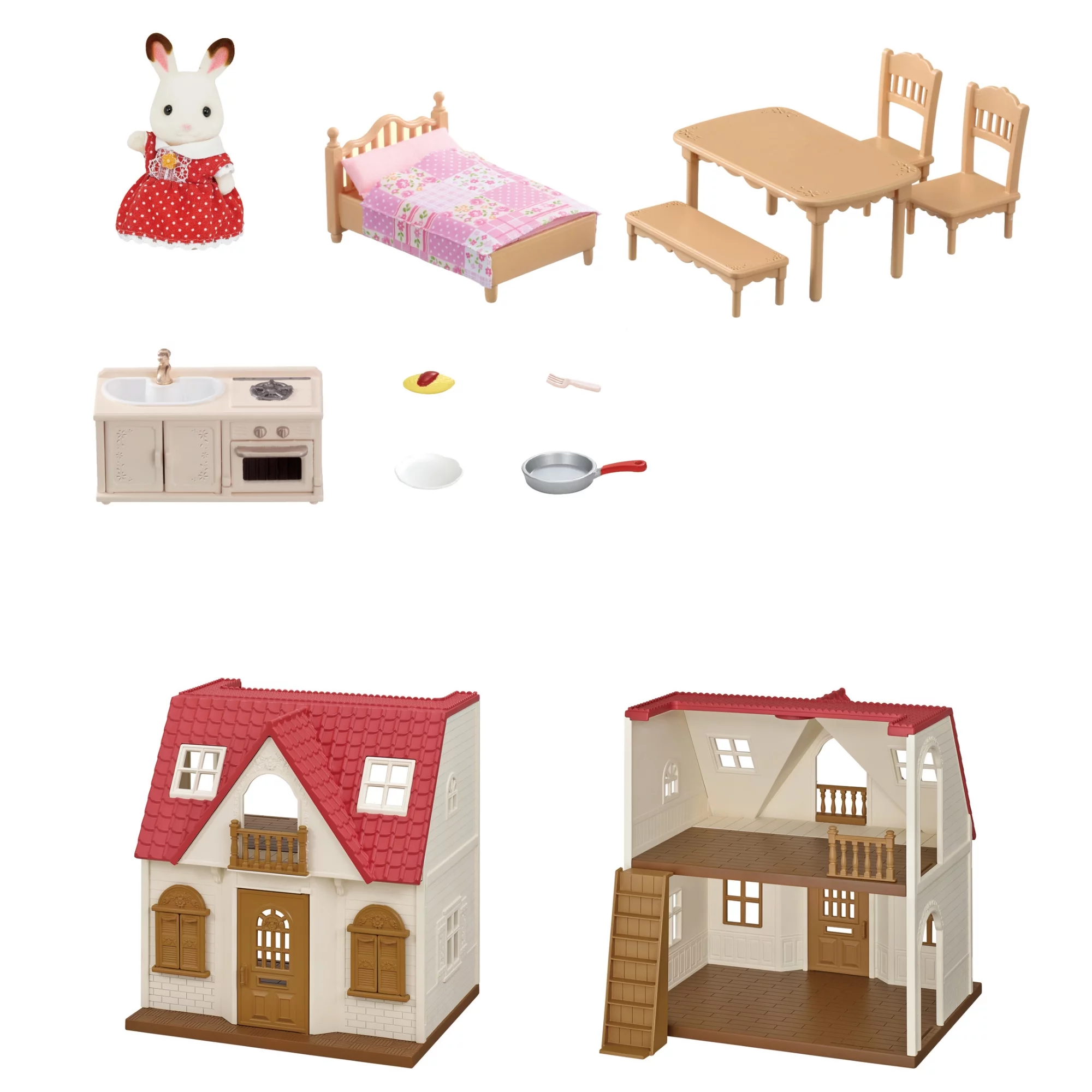 Calico Critters Red Roof Cozy Cottage, Dollhouse Playset with Figure, Furniture and Accessories