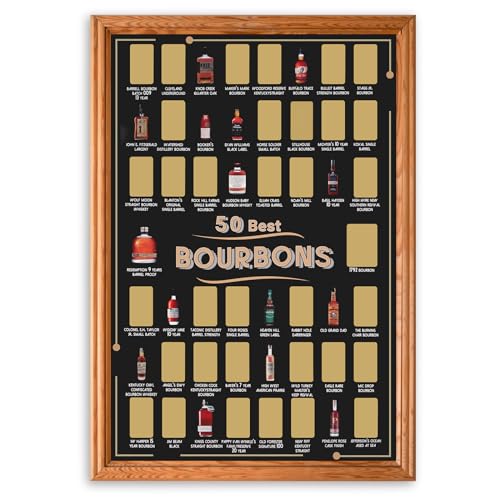 EIHFHIE Bourbon Bucket List Scratch Off Poster，Top 50 Bourbons List,Gift For Whiskey Lover, Bourbon Collectors,Bar & Pub,Man Cave or Game Room (12x18 In)