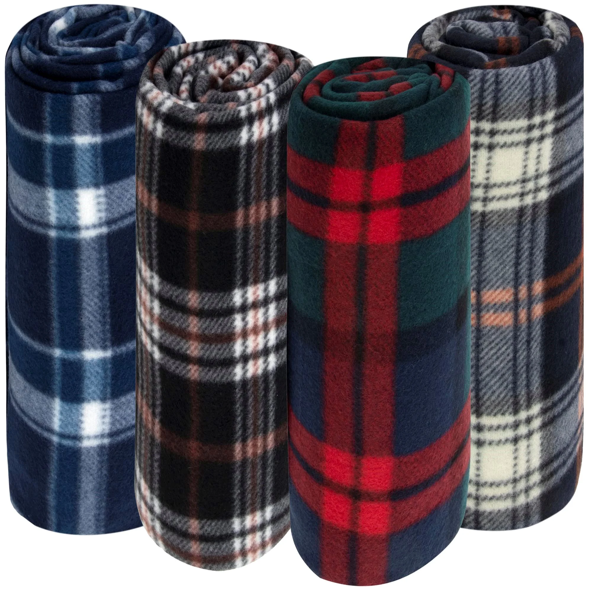 24 Pack of Bulk Wholesale 60”L x 50”W Plaid Color Fleece Throw Blankets for Fall, Winter, Spring, Summer, Men, Women, Children, Homeless, Charity Donation Drives in Assorted Plaid