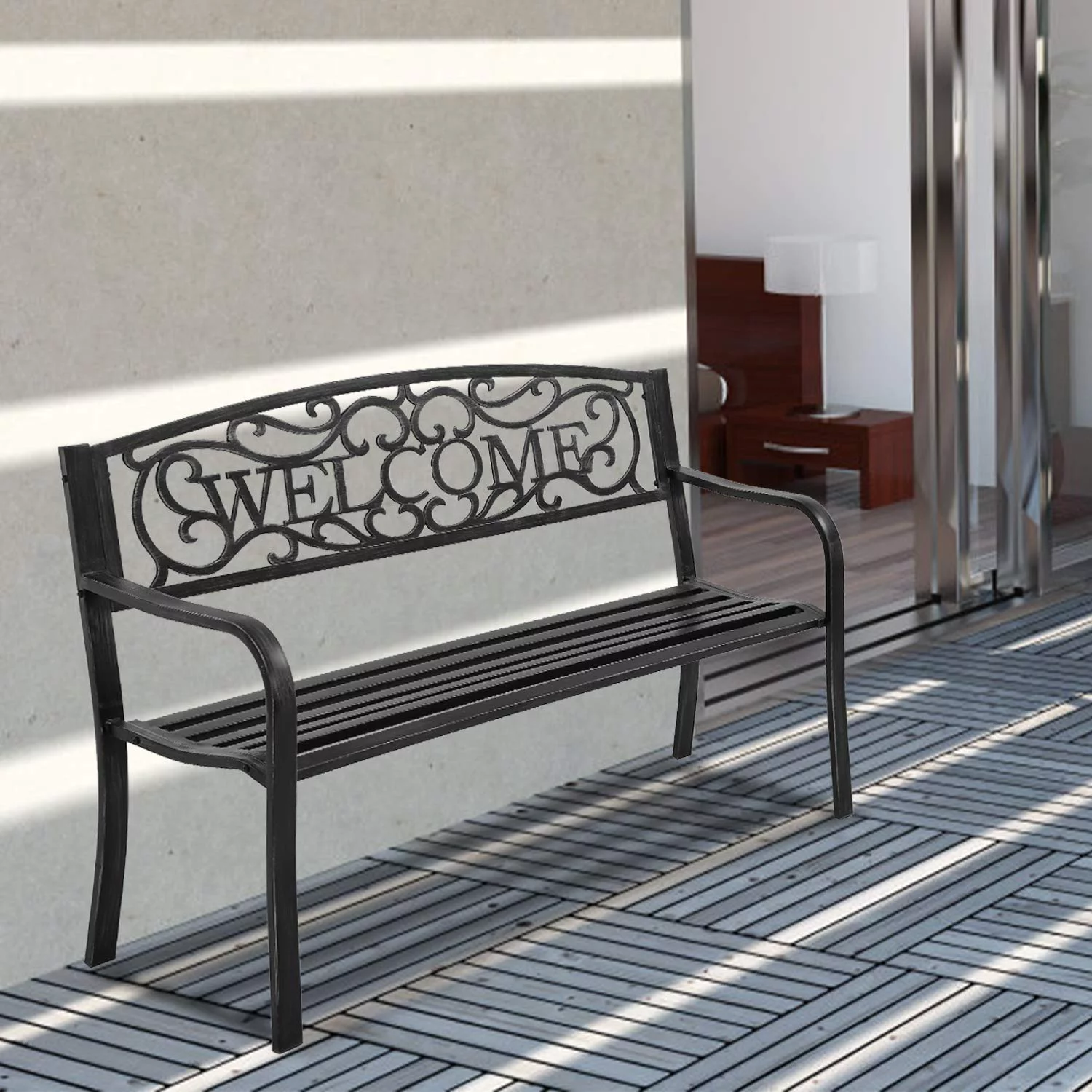Patio Bench Outdoor Bench Garden Bench Park Yard Furniture 400 lbs Durable Cast Iron Metal Outdoor Seating for Yard Porch Lawn Deck Entryway Backyard, Bronze