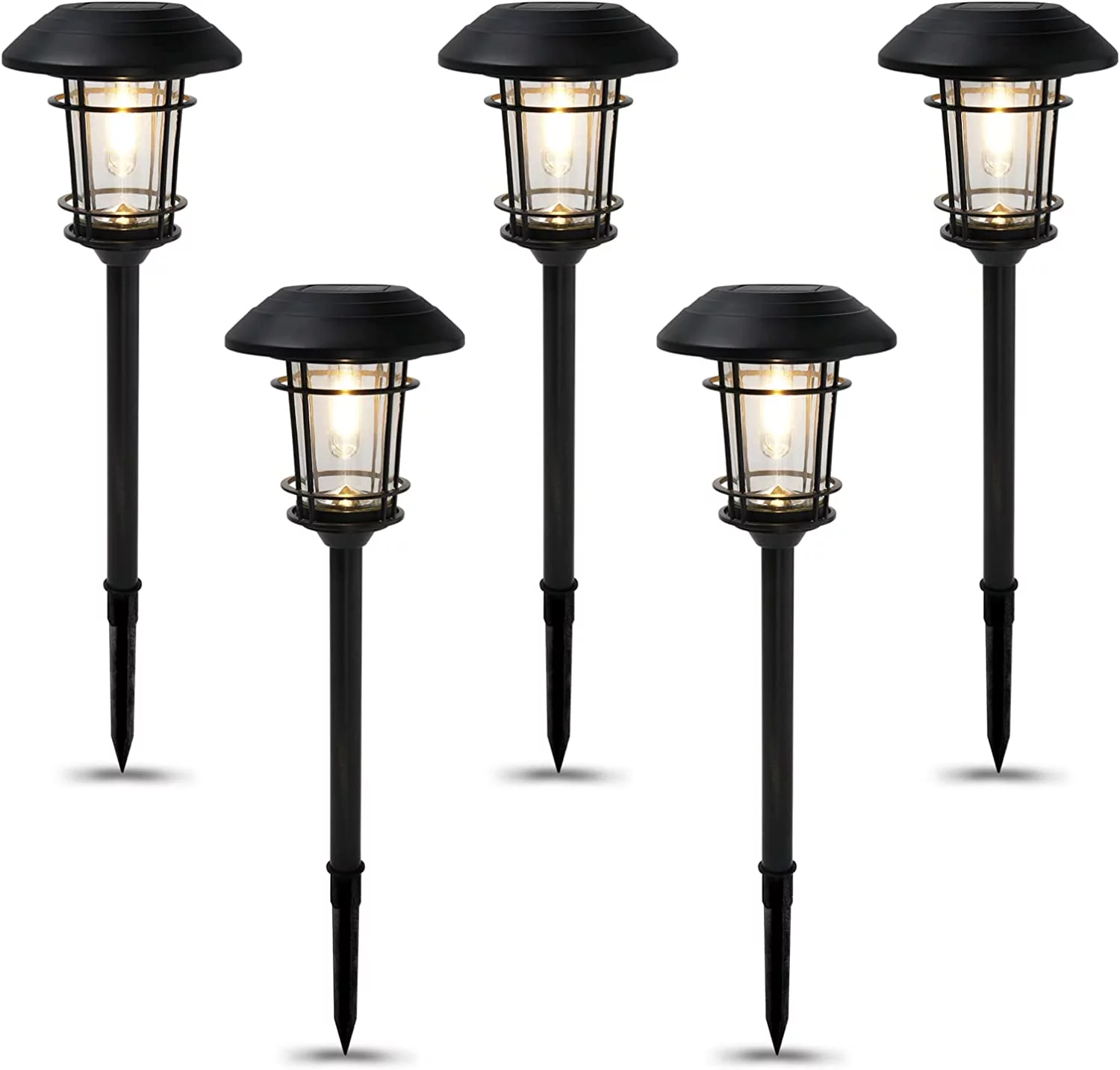 Grand Patio Solar Outdoor Lights, 5 Pack, Glass Light Aluminum & Steel Frame, Waterproof, All-Weather Pathway Light, Automatic Dusk and Dawn Sensor (Slate Gray)