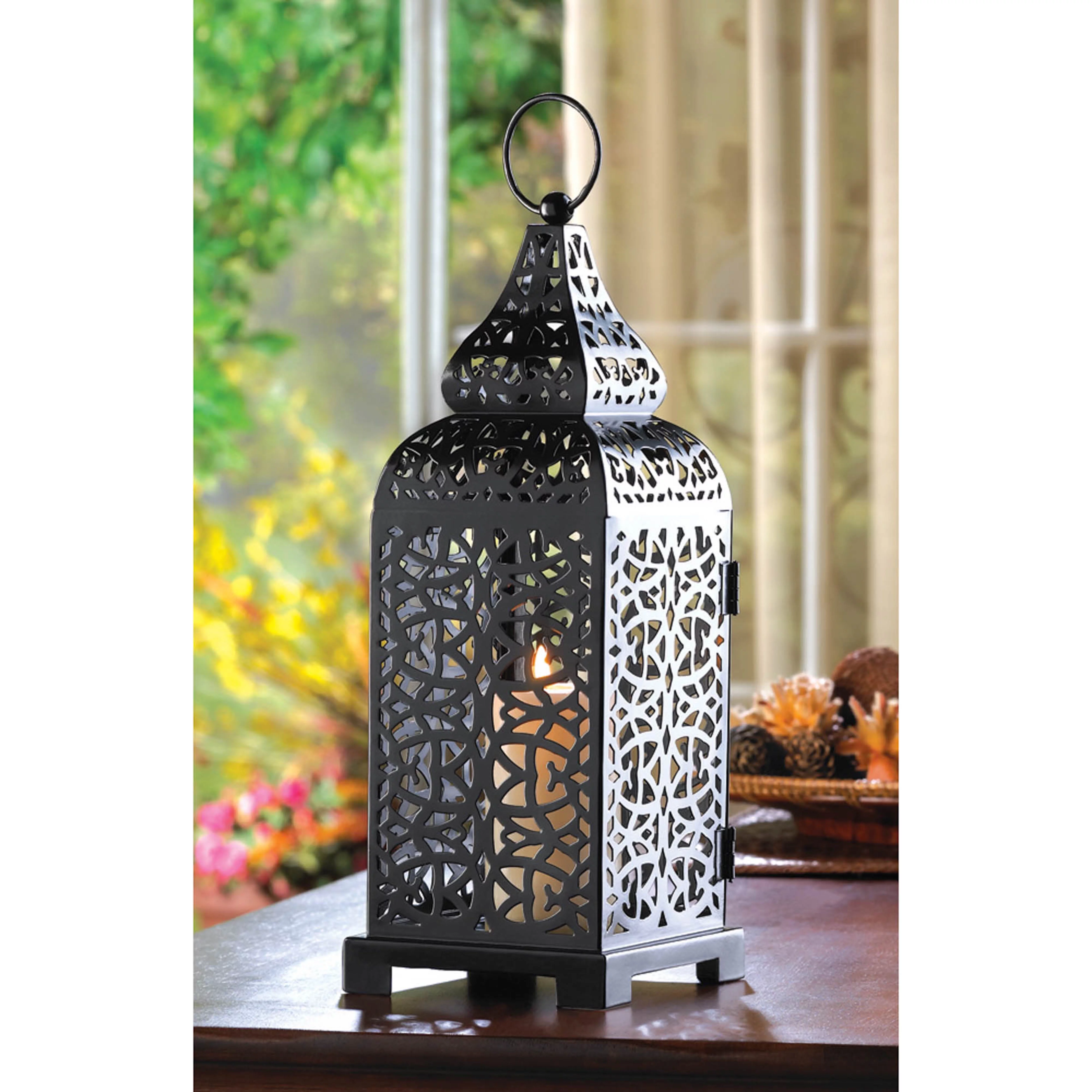 Zingz & Thingz Black Metal Moroccan Style Hanging Temple Tower Candle Lantern 13