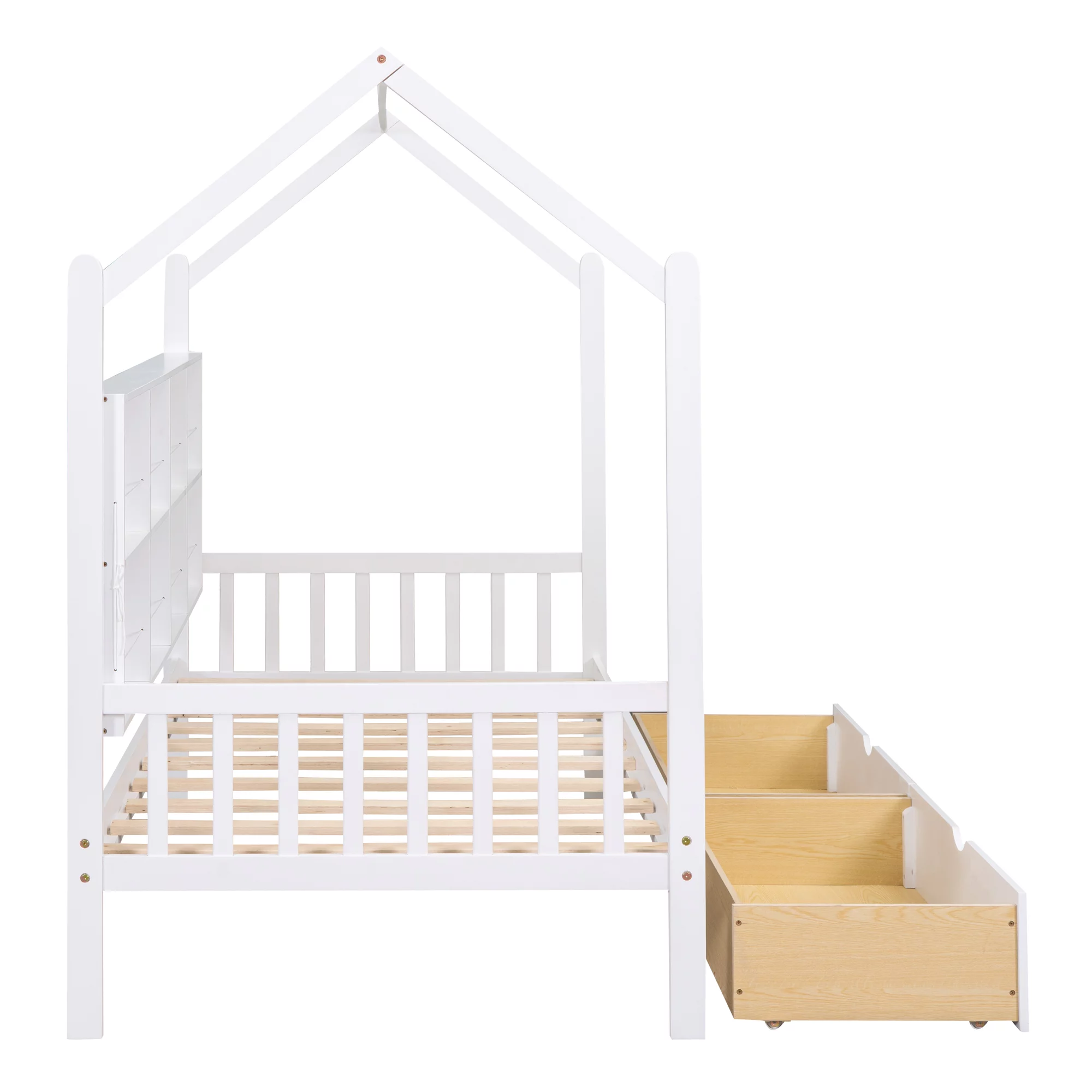Bellemave Twin House Bed with Storage Drawers and Shelves, Kids Playhouse Bed Frame for Girls & Boys, Wood Montessori Bed (White)