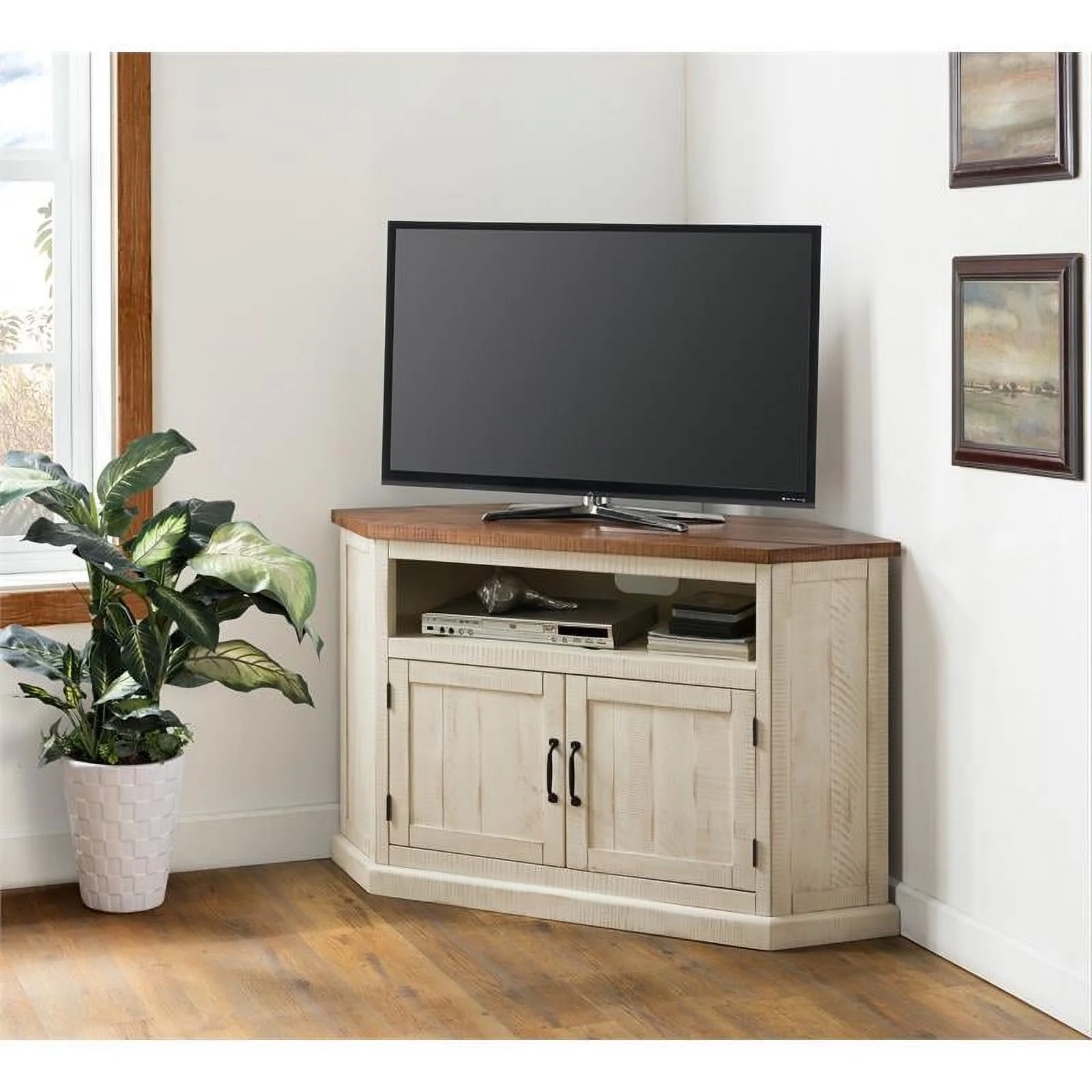 Bowery Hill Rustic Wood Corner TV Stand for TVs up to 50