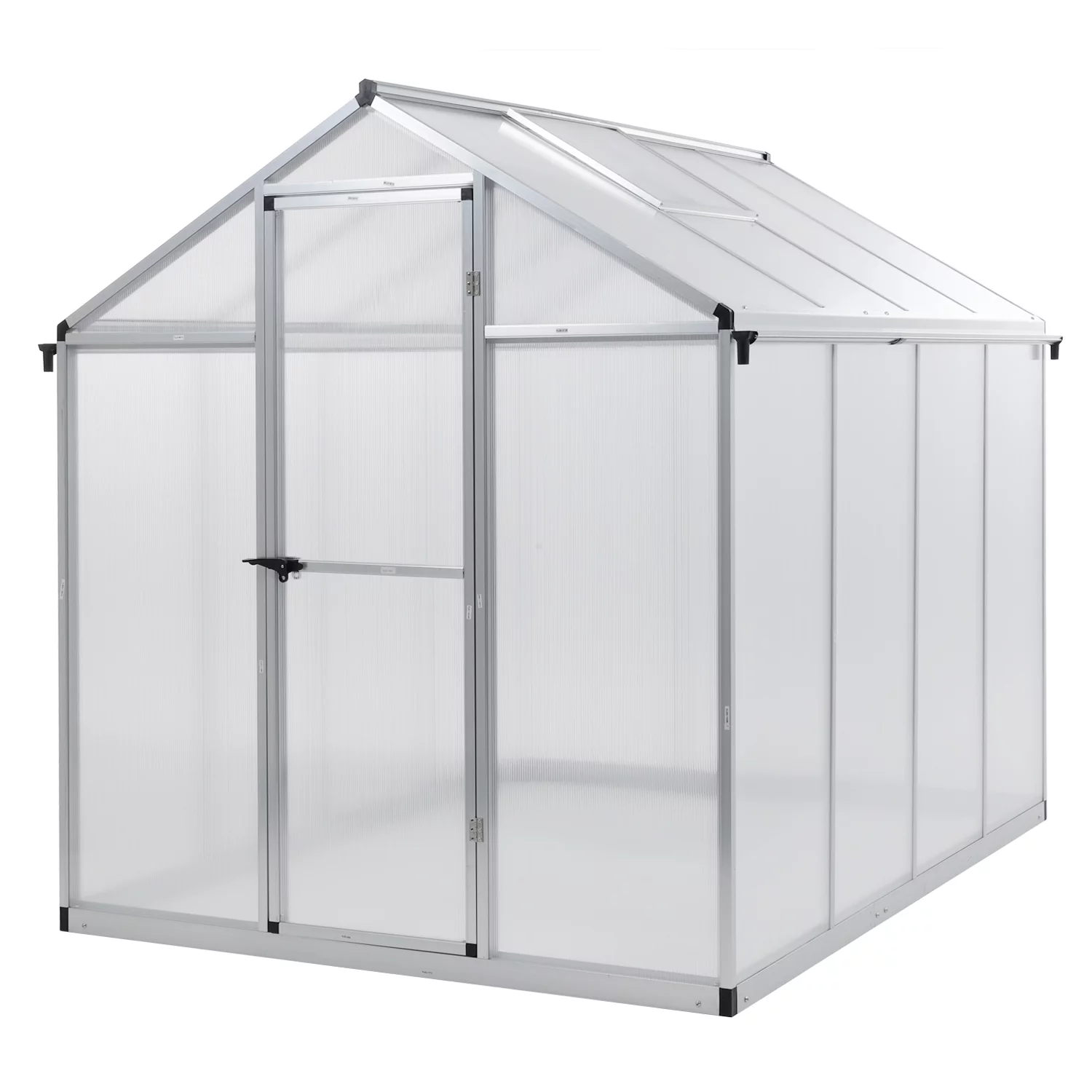 Aoodor 6' x 8' Walk-in Polycarbonate Greenhouse with Roof Vent and Door lock, Heavy Duty Aluminum Frame and Polycarbonate Panels, for Backyard Garden - White