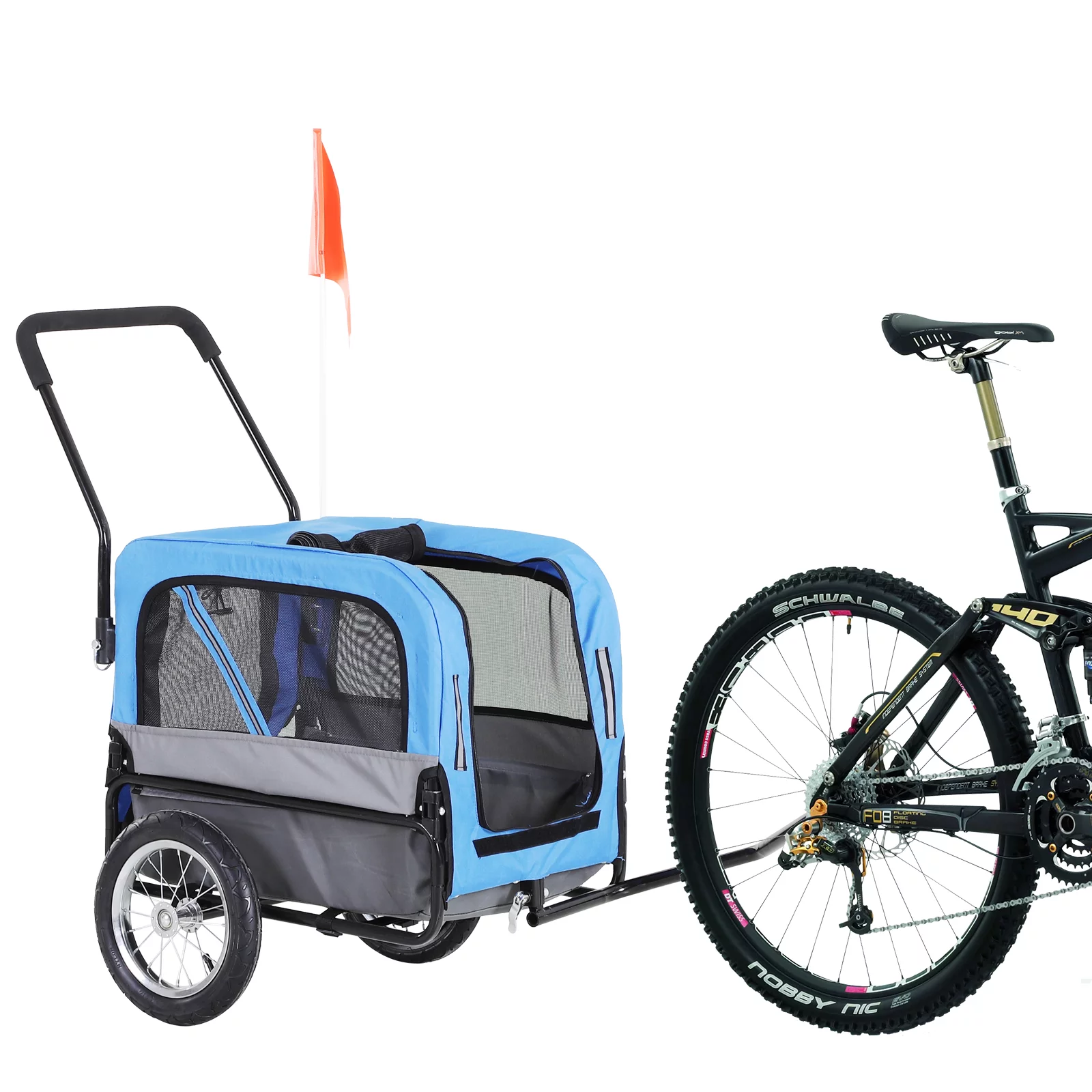 Aosom Elite-Jr 2-In-1 Dog Pet Bicycle Trailer, Jogging Stroller with 360-Degree Swivel Wheels & Large Easy Entry, Blue