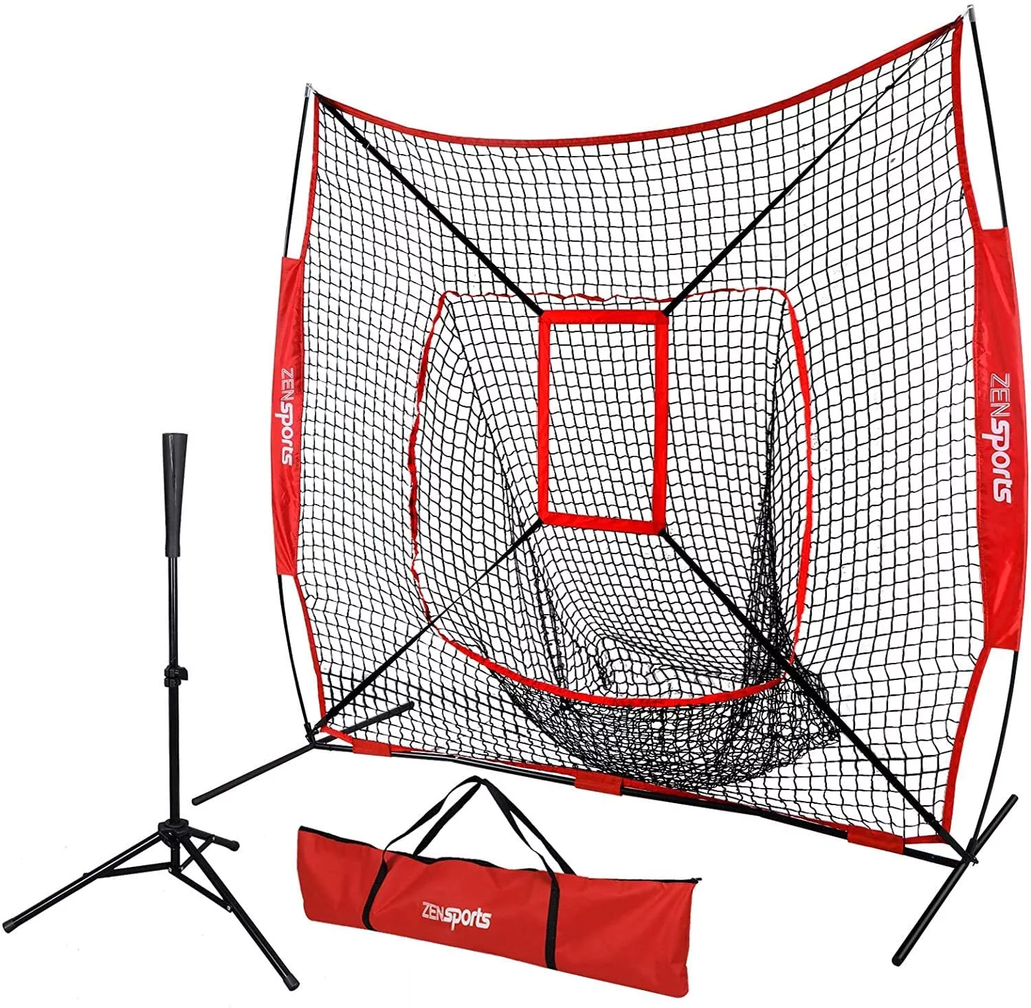 ZENSTYLE 7'7'Baseball Softball Practice Net with Batting Tee Pratice Hitting Pitching Fielding with Strike Zone Target and Carrying Bag