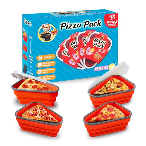 The Perfect Pizza Pack™ - Reusable Pizza Storage Container with 5 Microwavable Serving Trays - BPA-Free Adjustable Pizza Slice Container to Organize & Save Space, Red